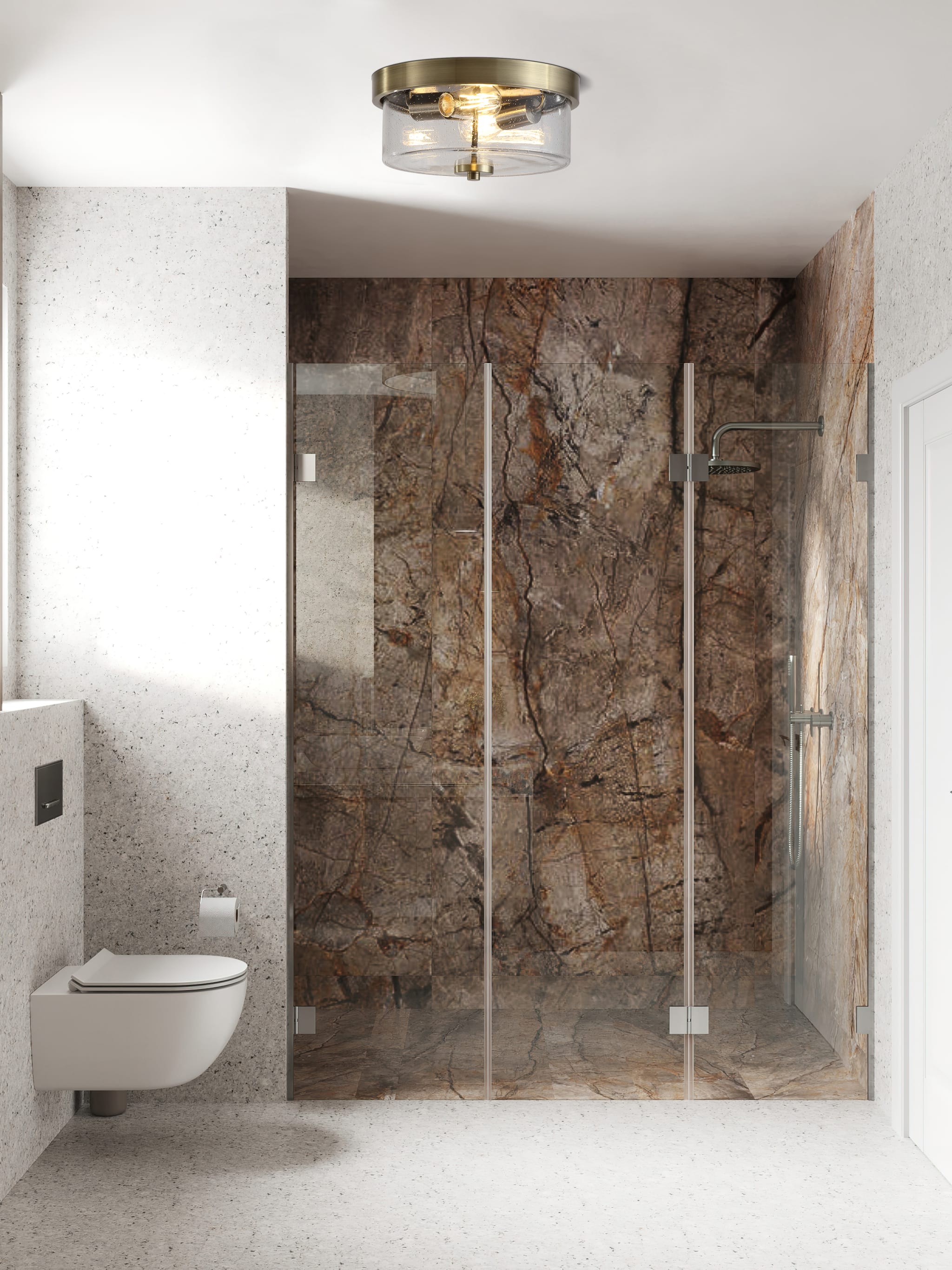 Empire 6lt Flush, Satin Brass and Champagne Glass - IP44