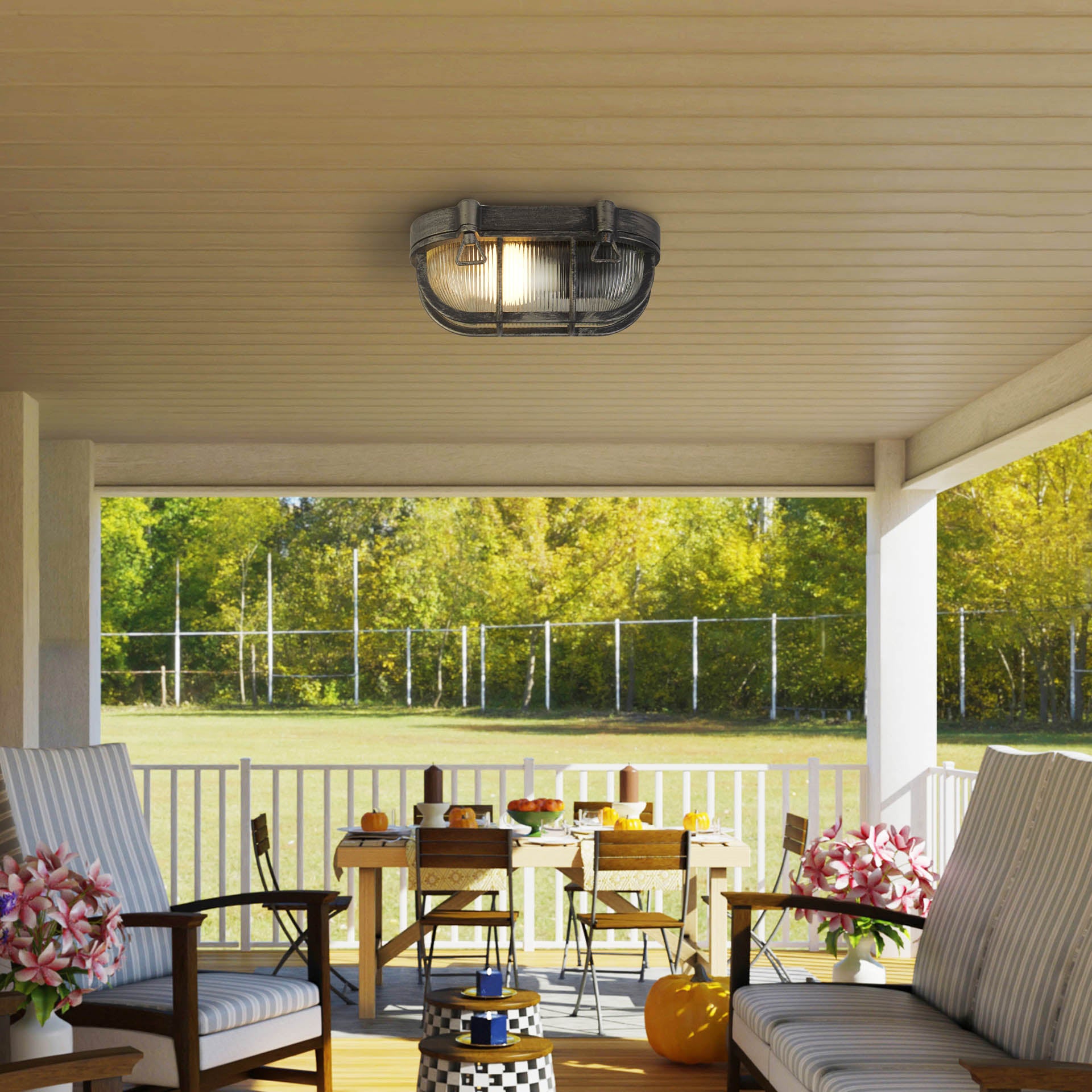 Bulkhead Oval Outdoor Wall/Ceiling Light - Black Silver