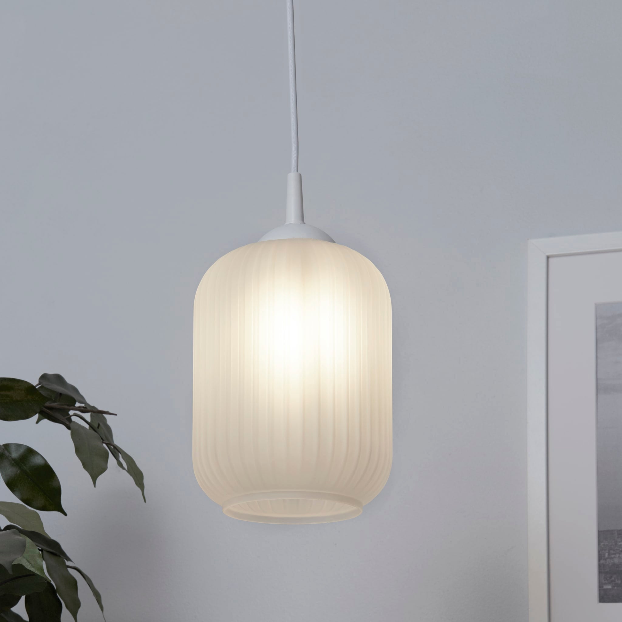 Pearl Pendant - White Frosted Glass, White Suspension