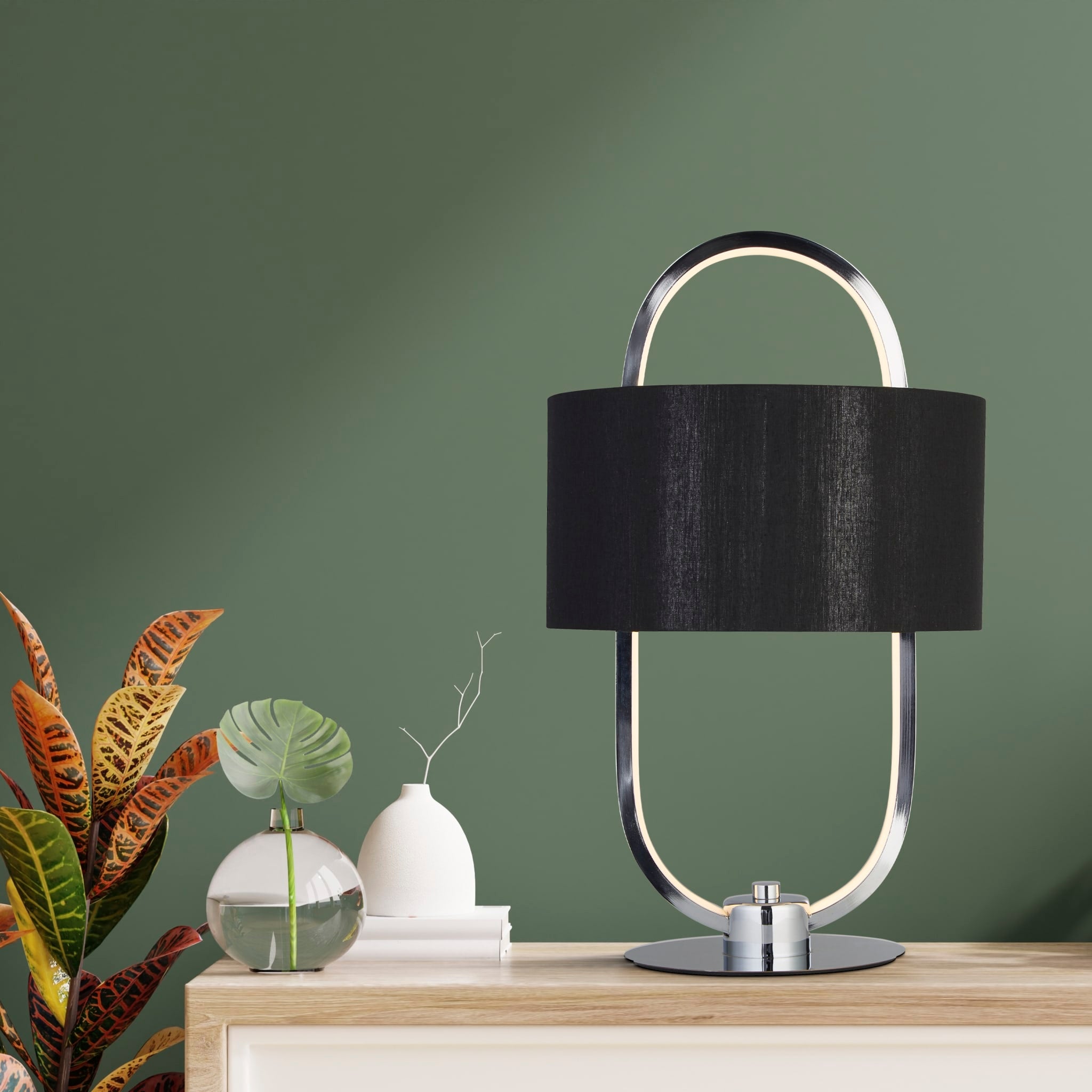 Madrid Table Lamp - Chrome Metal & Black Fabric Shade