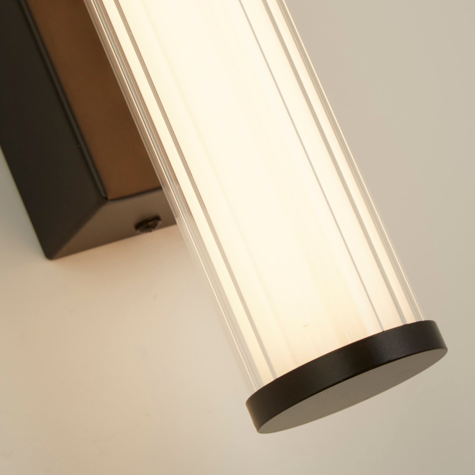 Clamp Wall Light - Black Metal, Ribbed Clear & Opal Diffuser