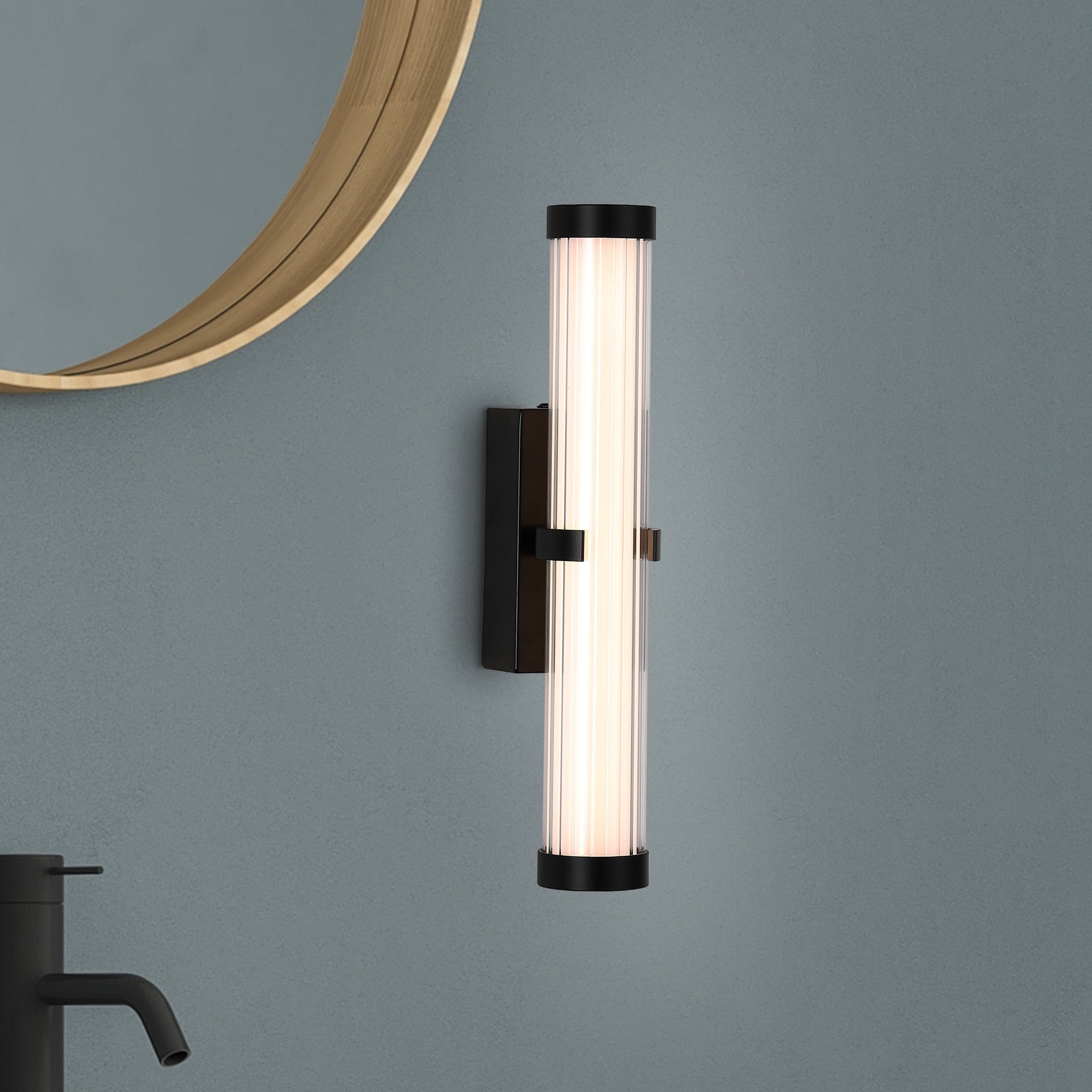 Clamp Wall Light - Black Metal, Ribbed Clear & Opal Diffuser