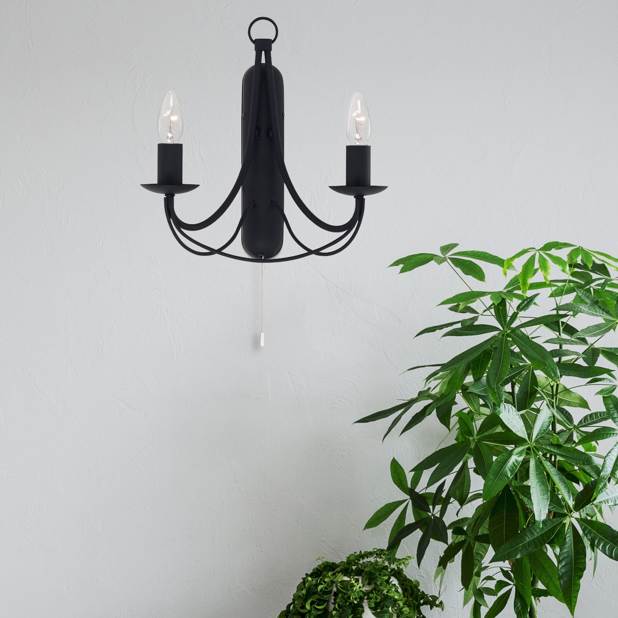 Maypole 2Lt Wall Light - Black Metal