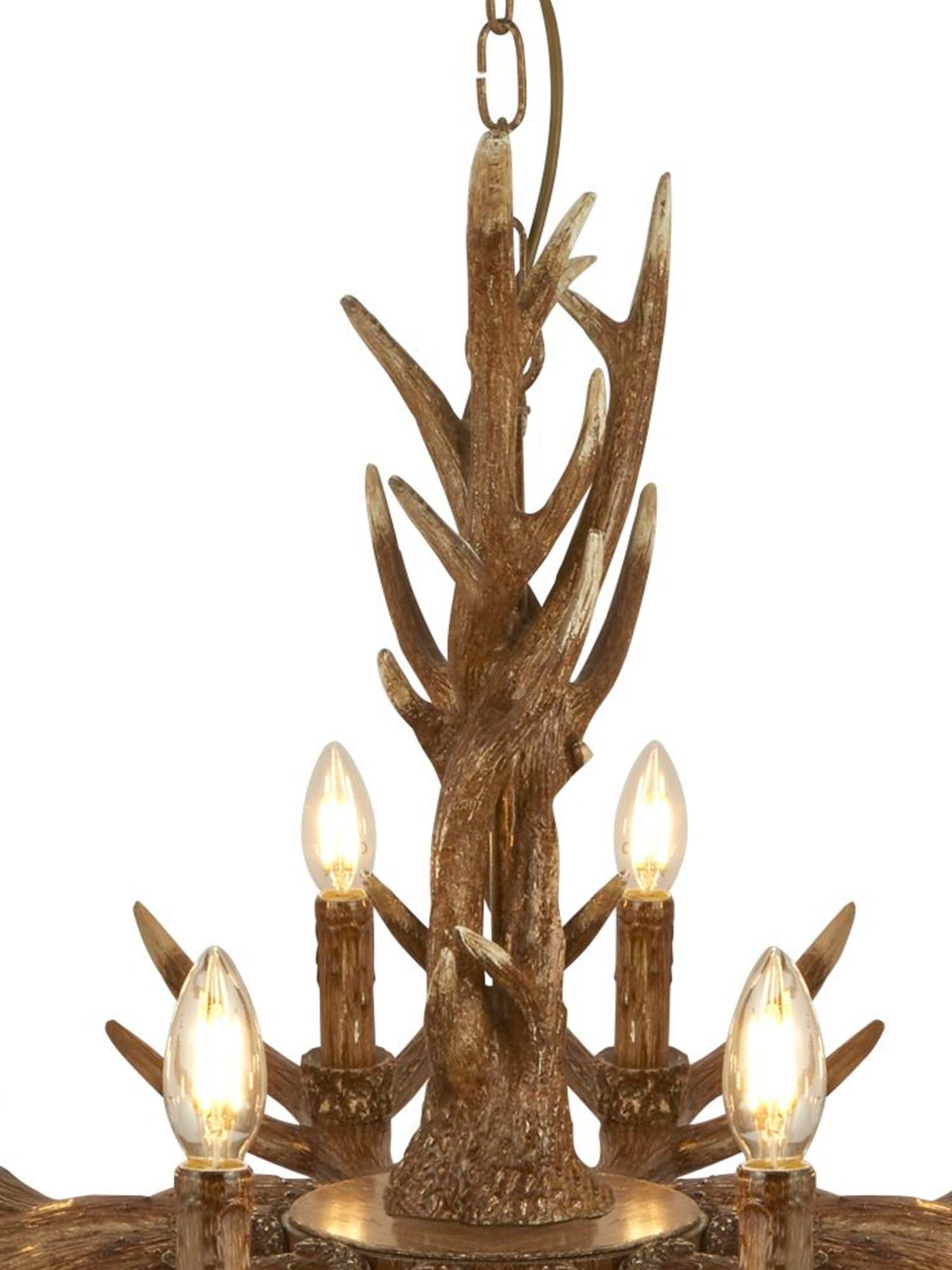 Stag 12Lt Pendant - Brown Resin