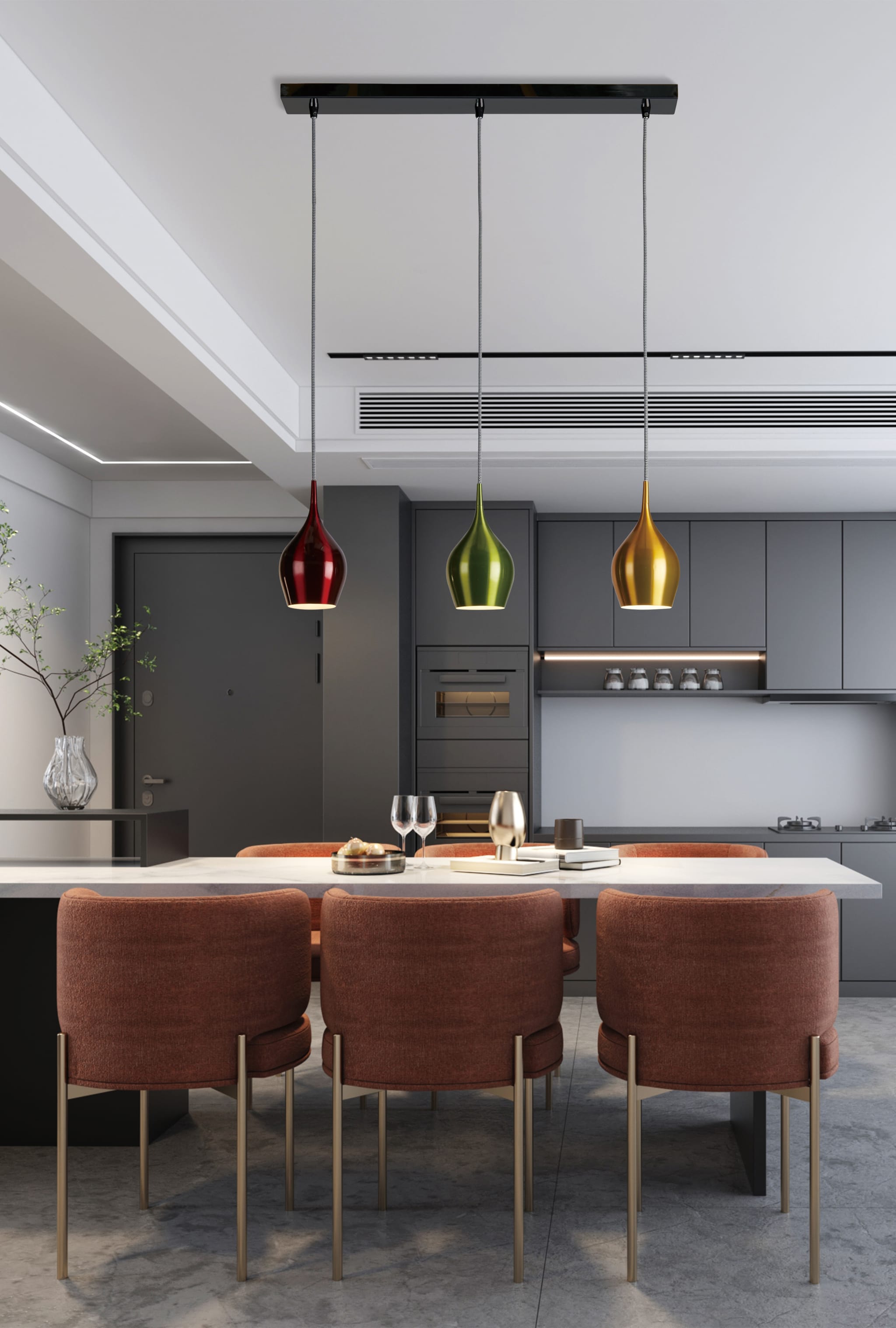 Vibrant 3Lt Bar Pendant-Metallic Multi-Coloured Metal