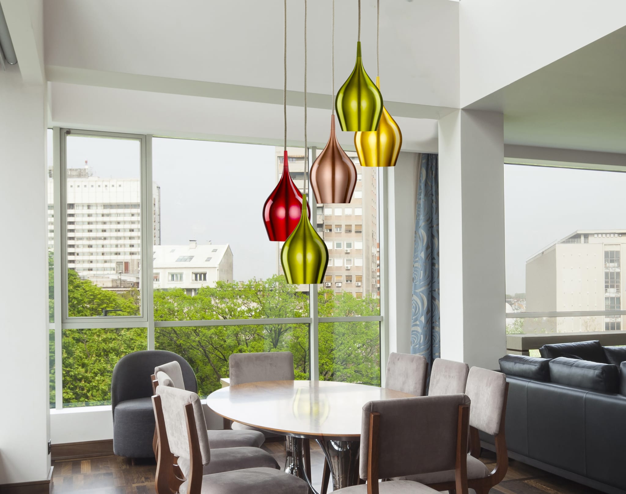 Vibrant 5Lt Multi-Drop Pendant-Metallic Multi-Coloured Metal