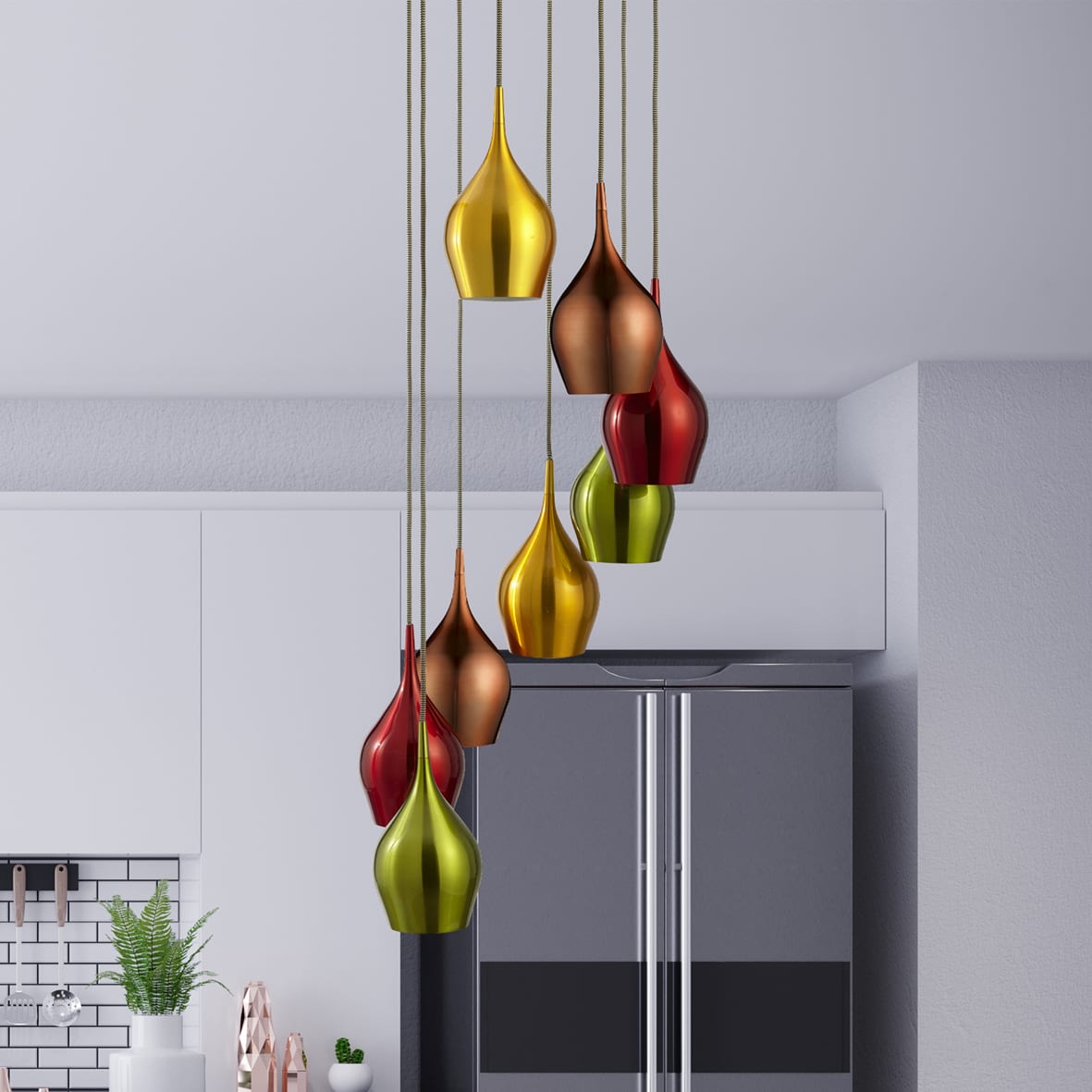 Vibrant 8Lt Multi-Drop Pendant-Metallic Multi-Coloured Metal