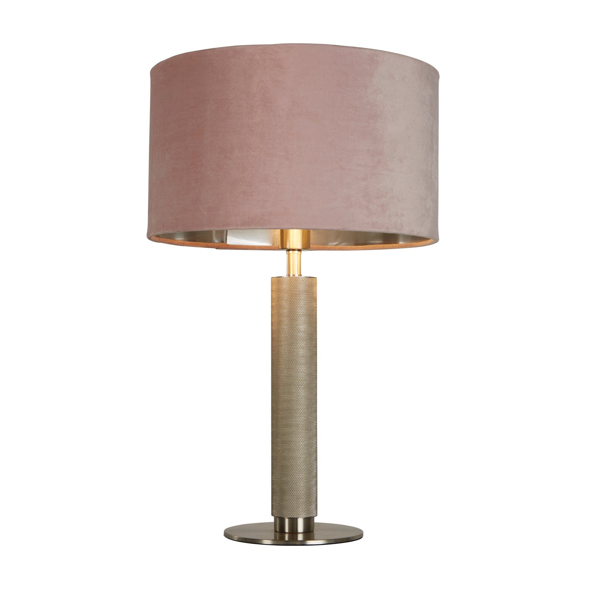 London Table Lamp - Knurled Brass & Velvet Shade Pink Velvet
