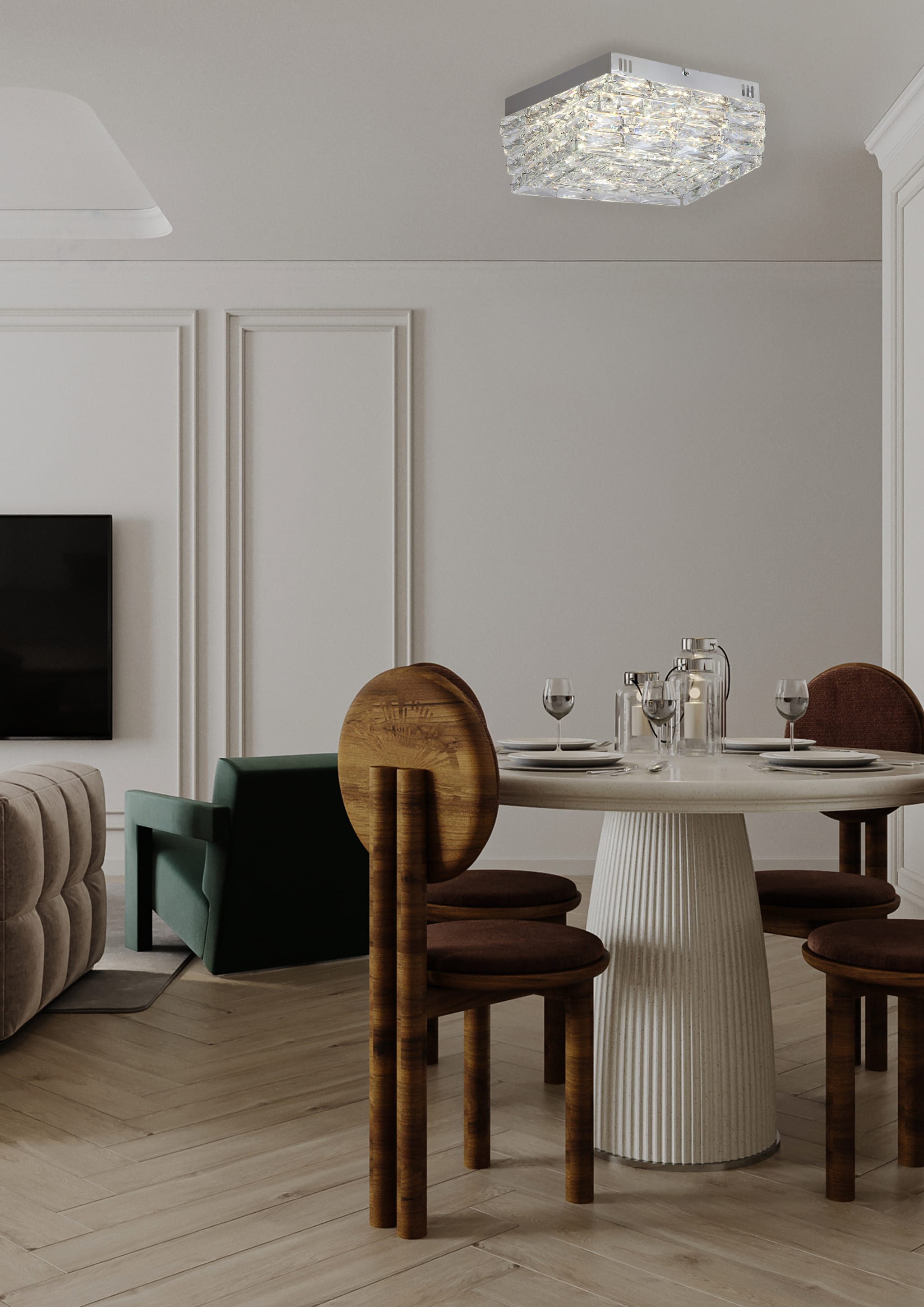 Modena LED Flush, Chrome and Clear Crystal