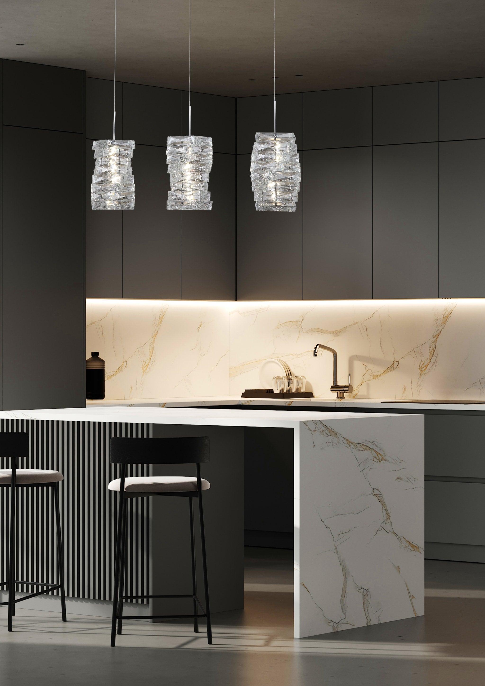 Modena LED 3Lt Bar Pendant, Chrome with Clear Crystal
