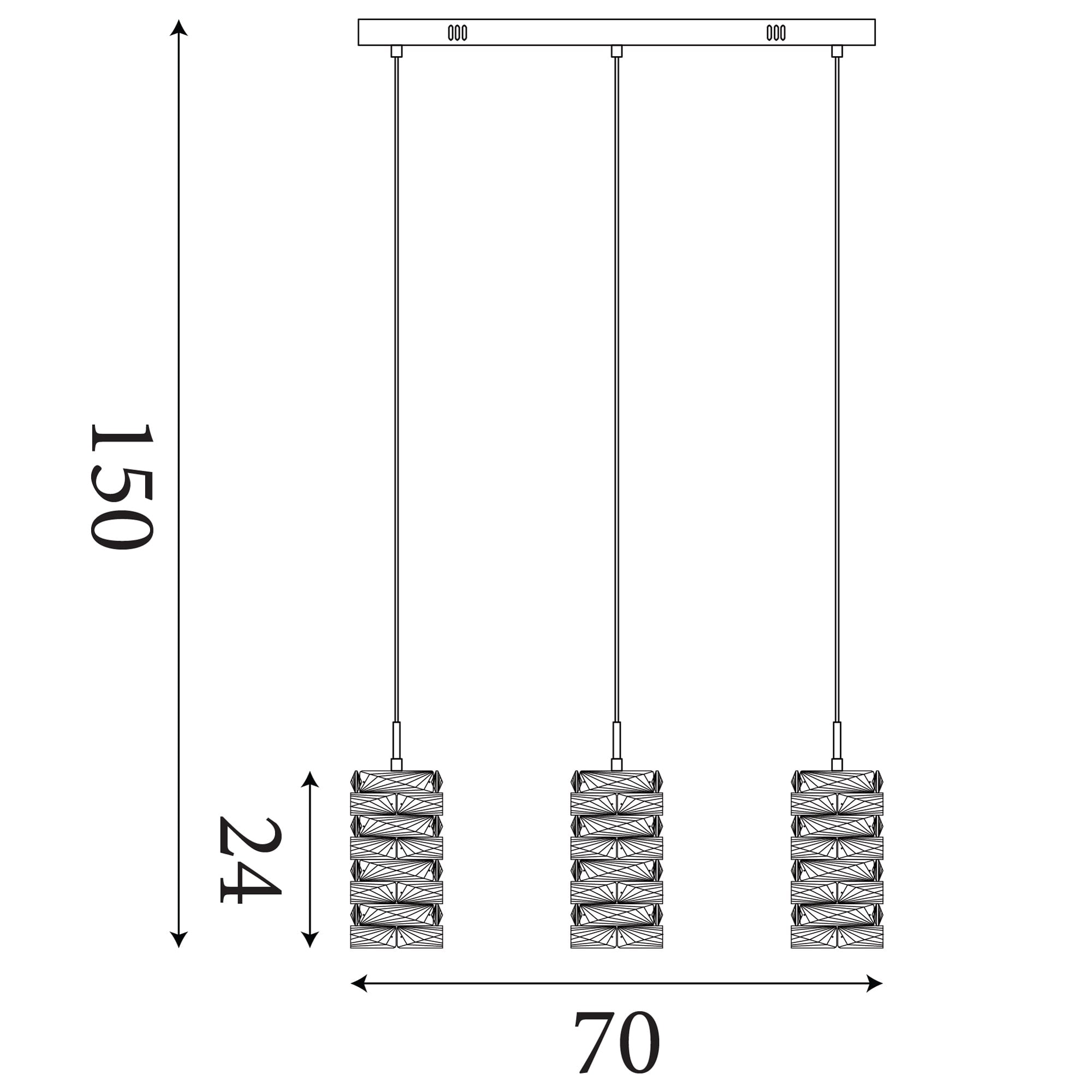 Modena LED 3Lt Bar Pendant, Chrome with Clear Crystal