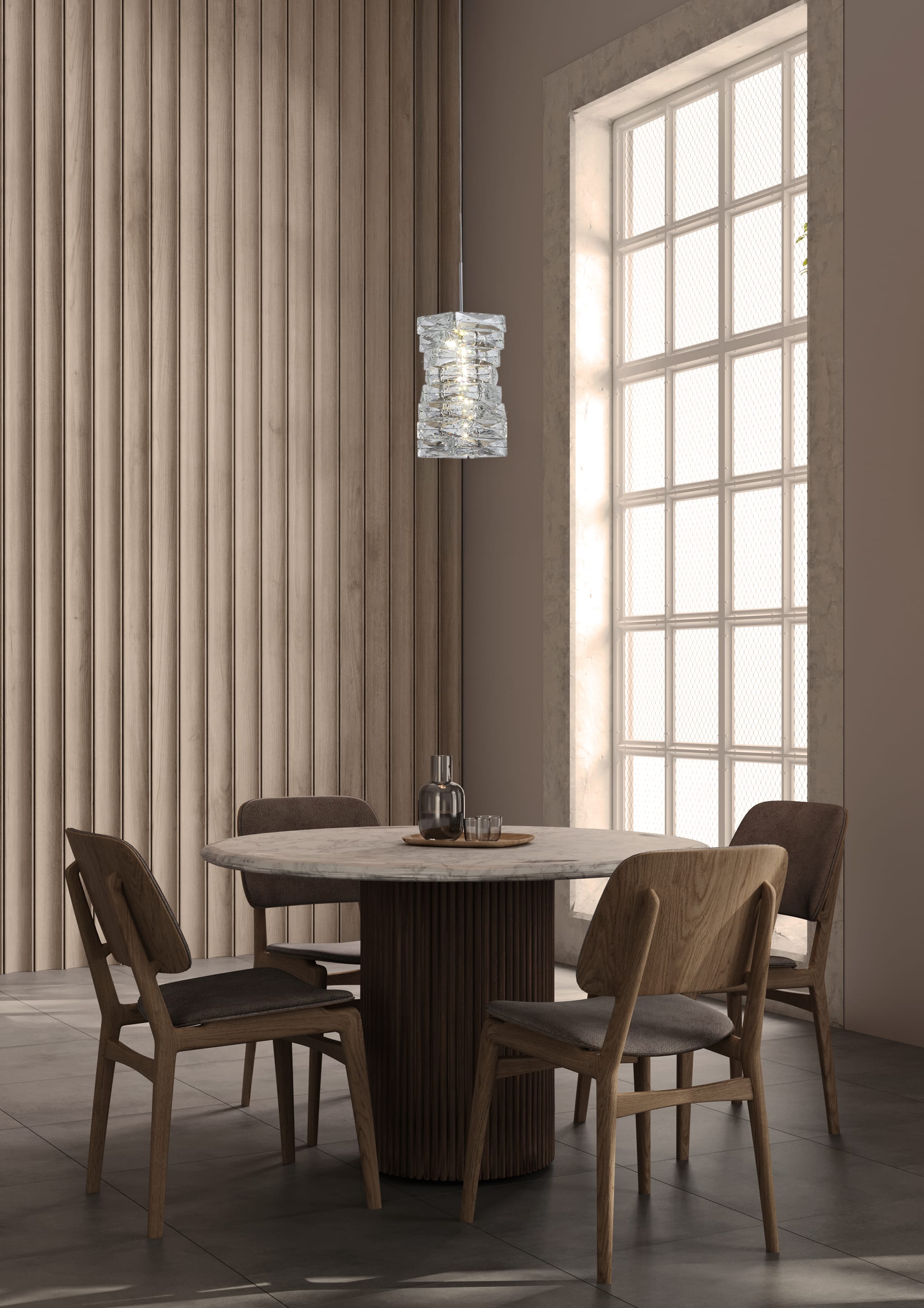 Modena LED Pendant, Chrome and Clear Crystal