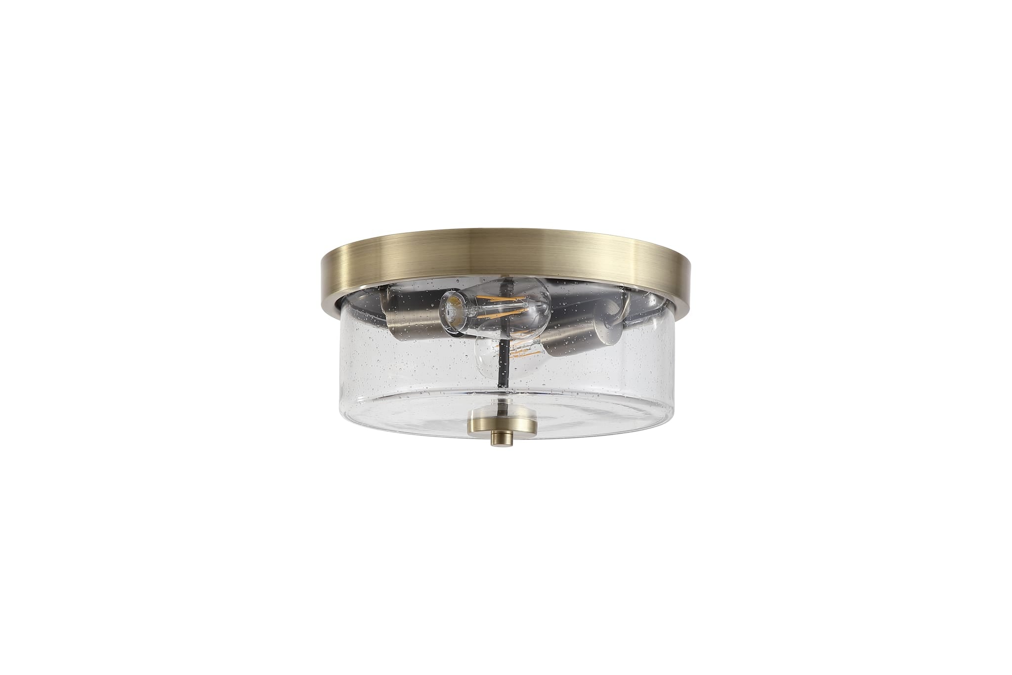 Preston 2Lt Flush, Antique Brass with Seeded Glass