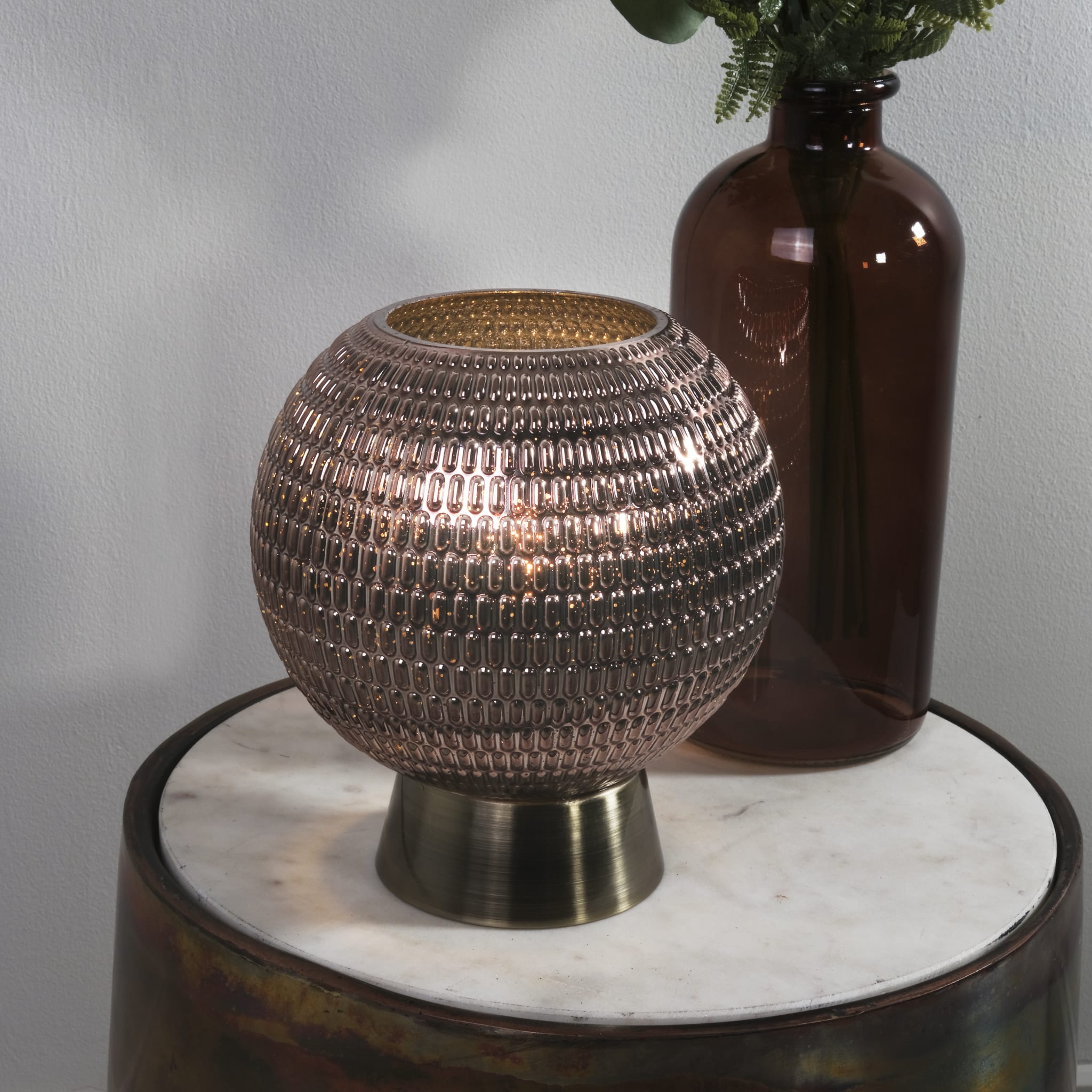 Mila Table Lamp - Antique Brass Metal & Brown Glass