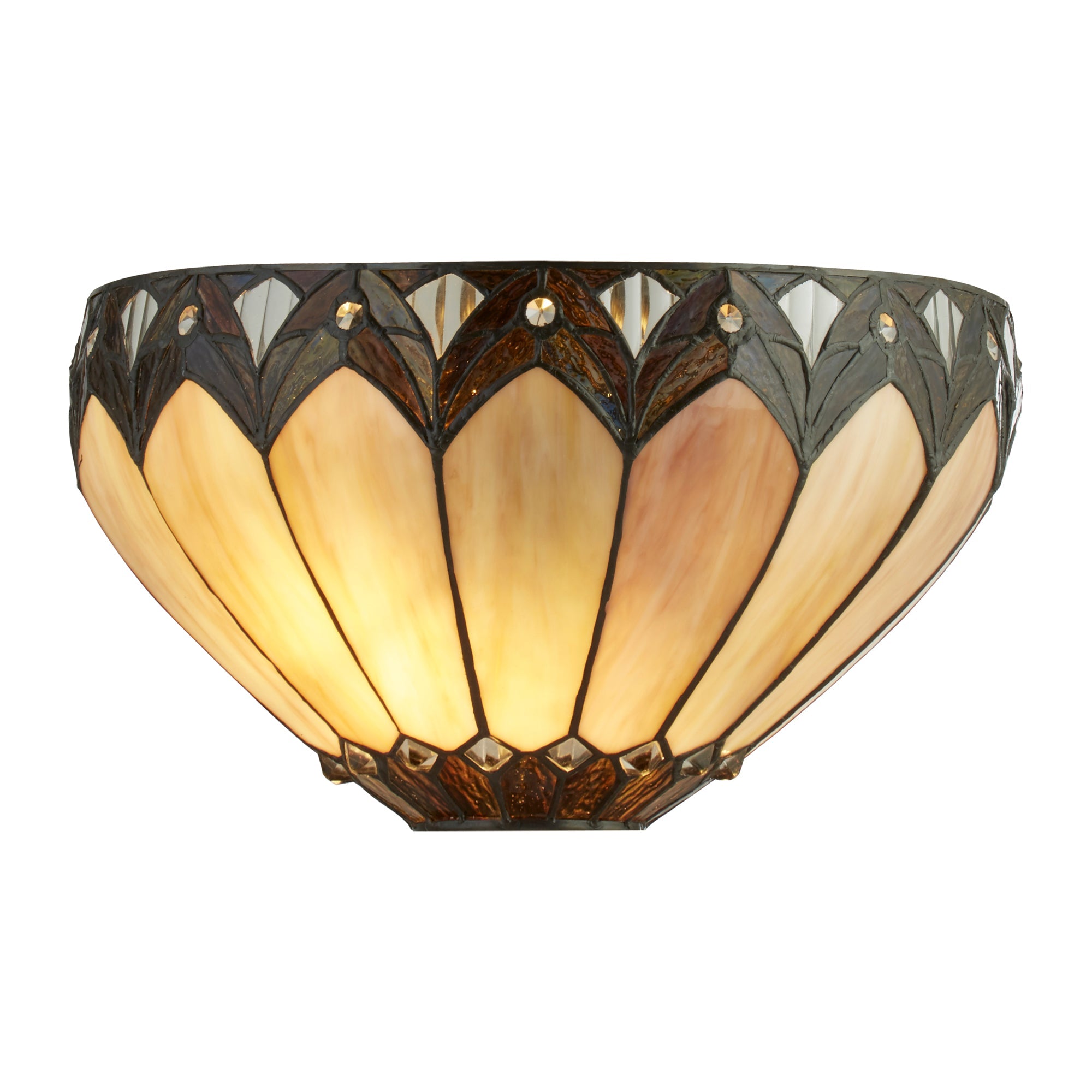 Pearl Tiffany Wall Light-Antique Brass Metal & Stained Glass