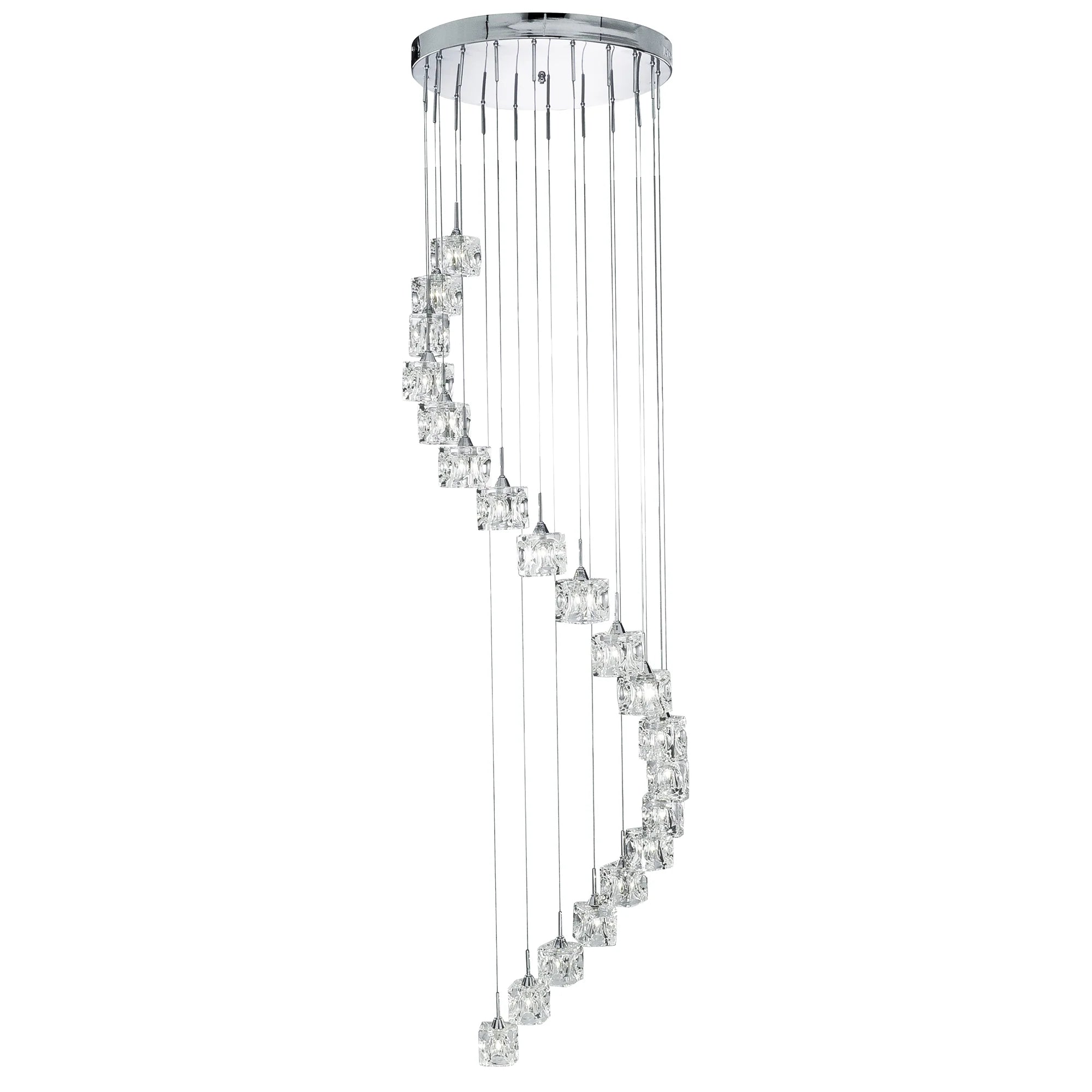 Ice Cube Multi-Drop Pendant - Chrome Metal & Glass