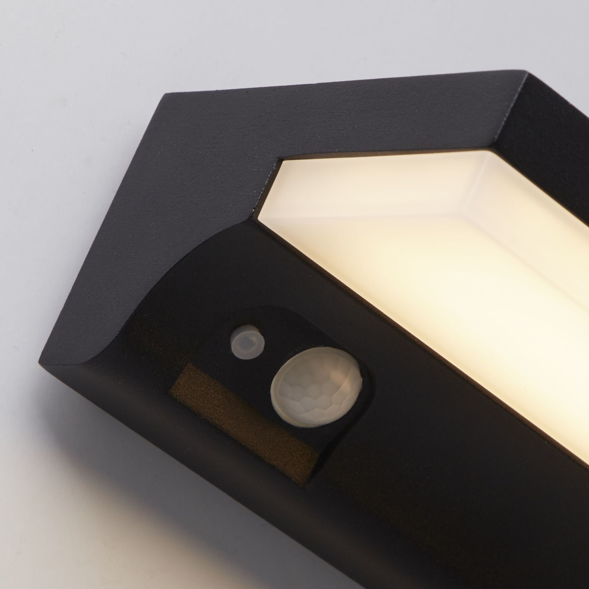 Solar Outdoor Wall Light - Black Metal & White Polycarbonate 160 x 60