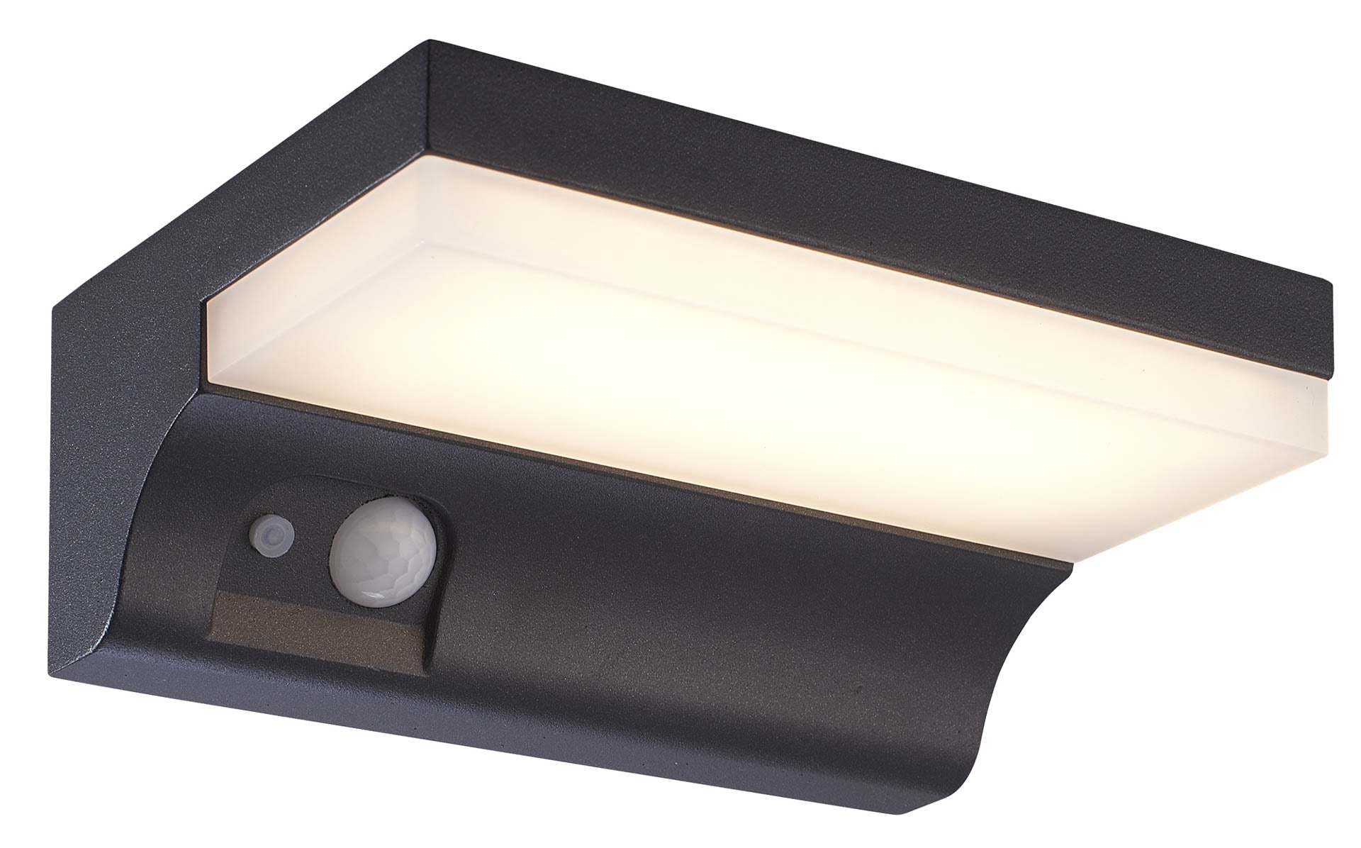 Solar Outdoor Wall Light - Black Metal & White Polycarbonate 160 x 60