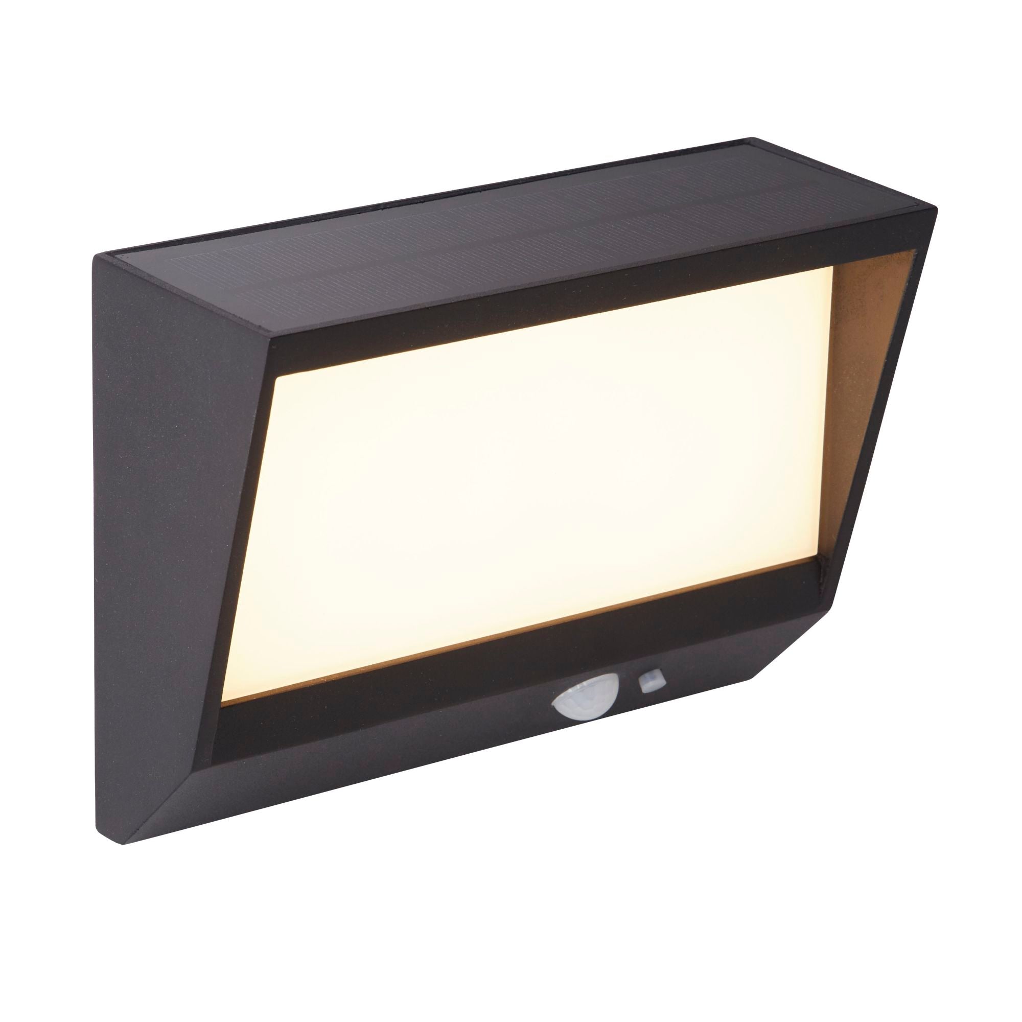 Solar Outdoor Wall Light - Black Metal & White Polycarbonate 140 x 188
