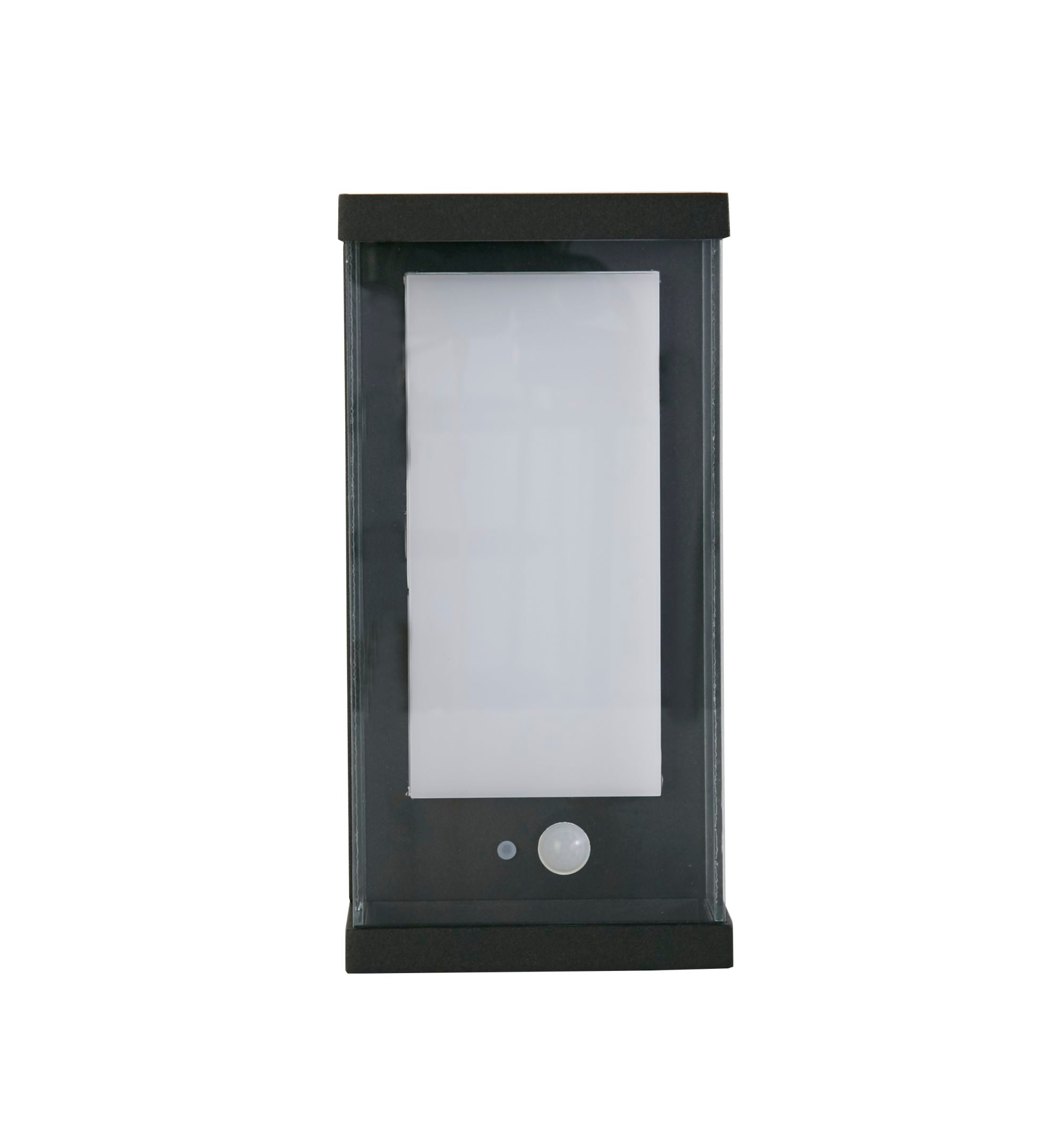 Solar Outdoor Wall Light - Black Metal & White Polycarbonate 253 x 126