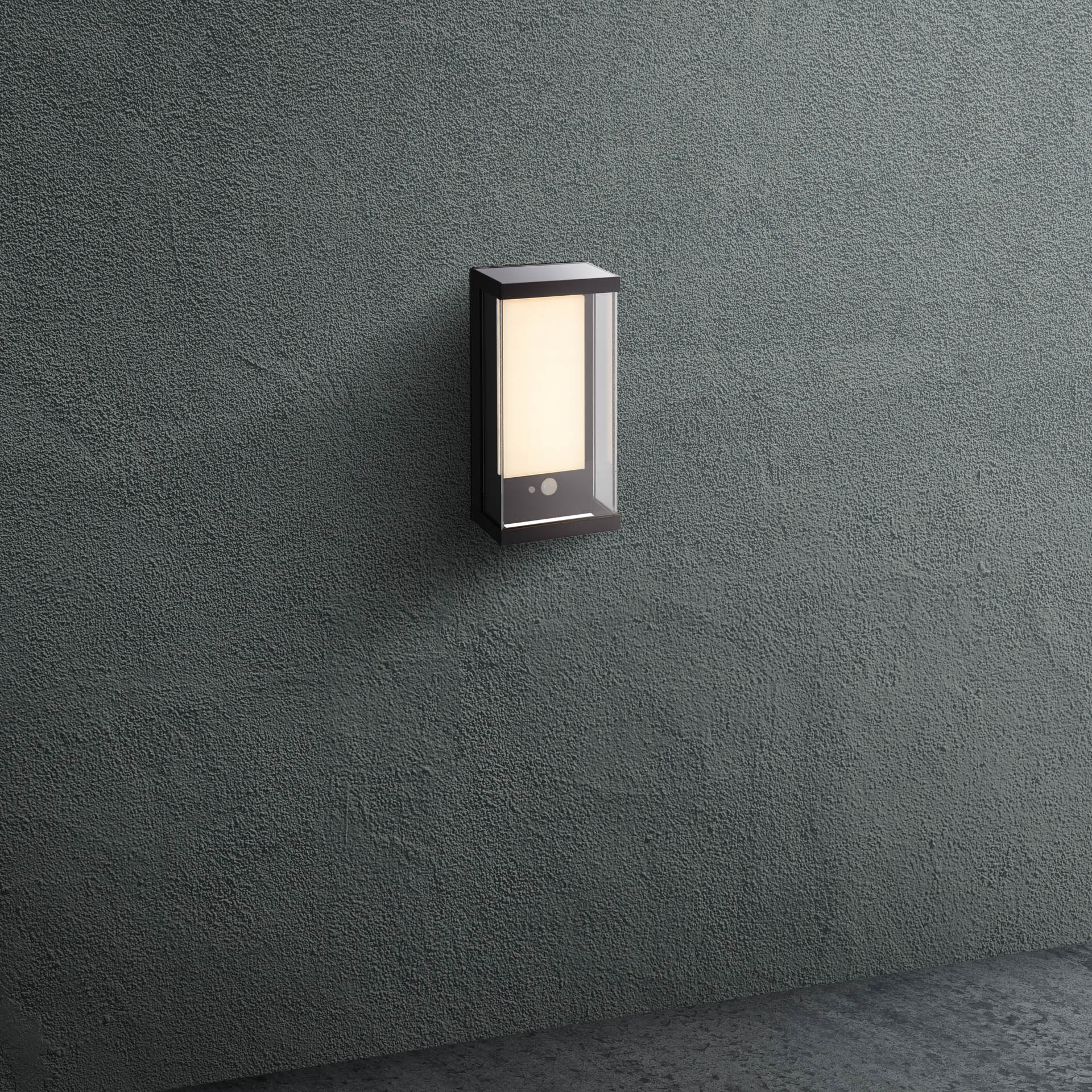 Solar Outdoor Wall Light - Black Metal & White Polycarbonate 253 x 126
