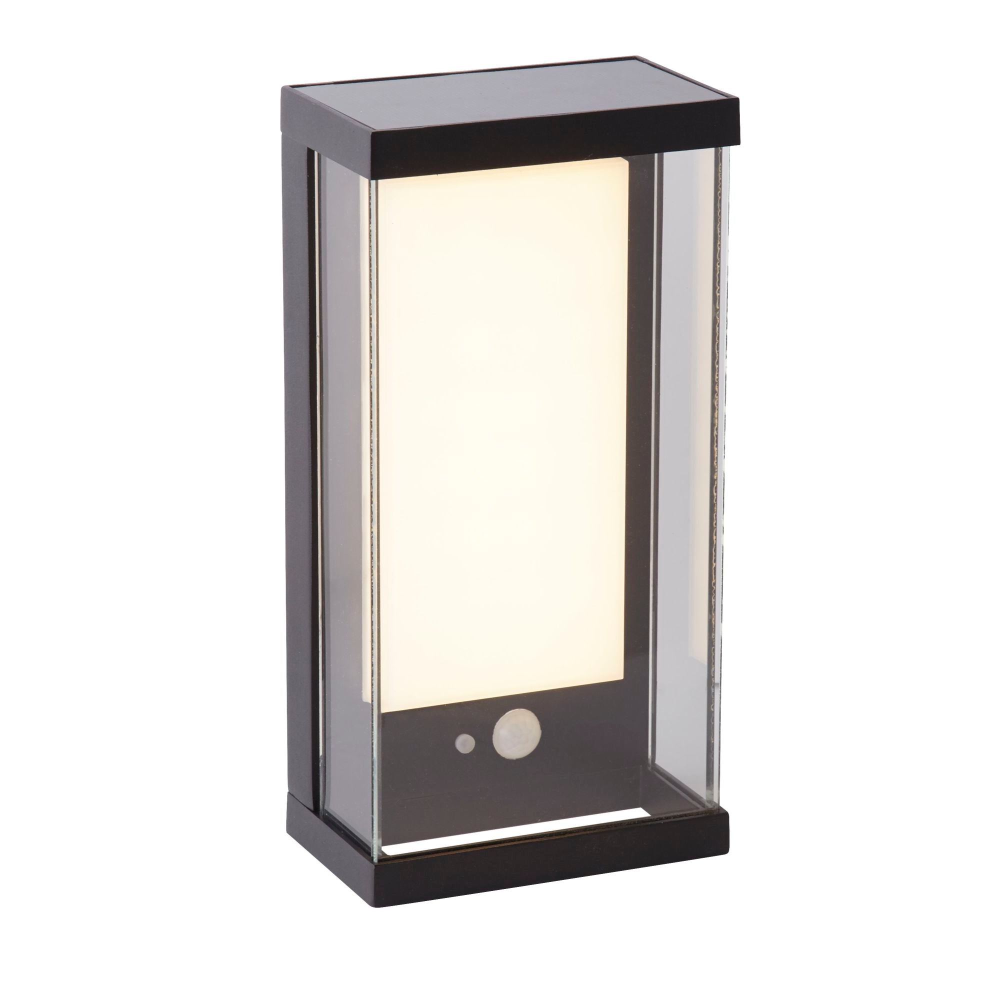 Solar Outdoor Wall Light - Black Metal & White Polycarbonate 253 x 126