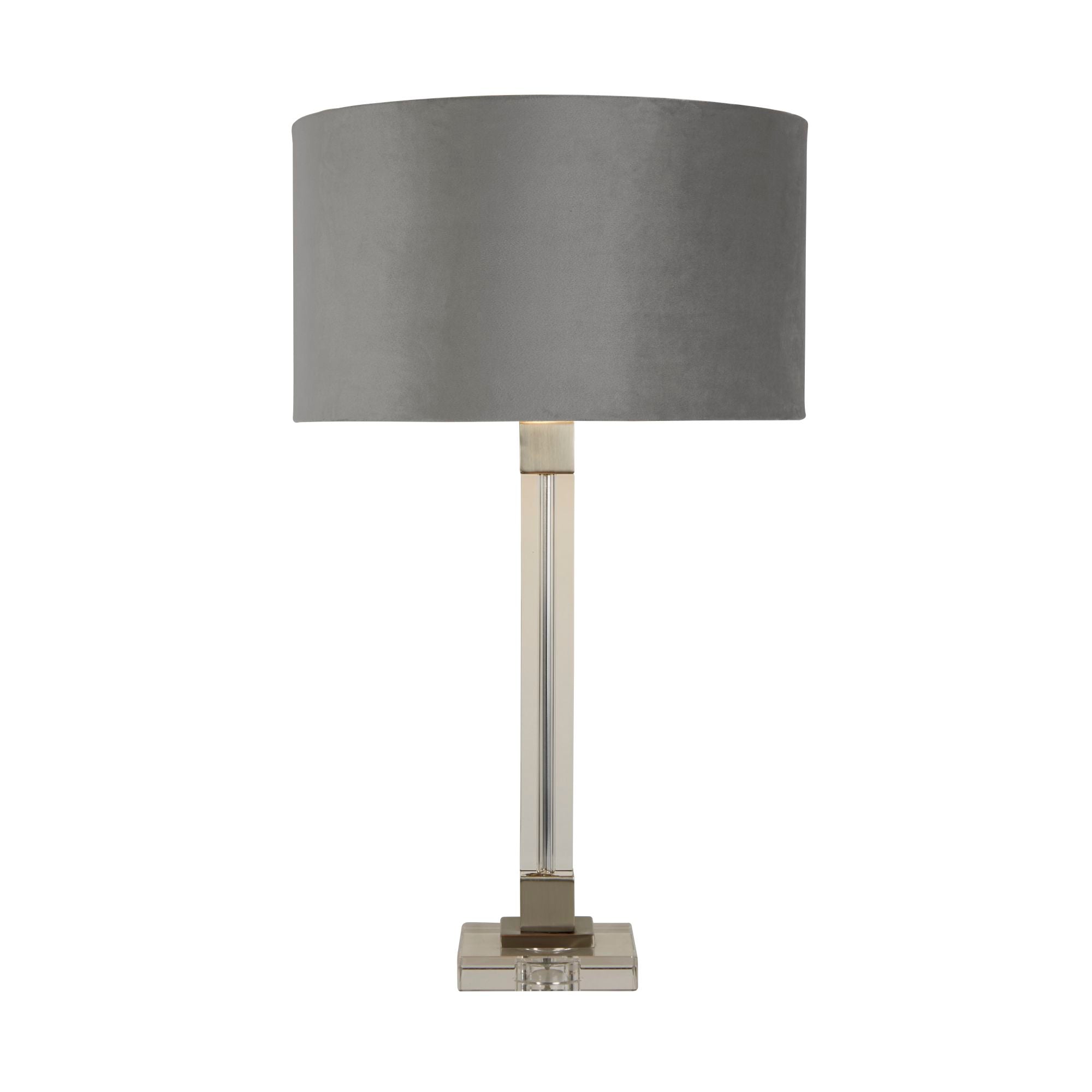 Scarborough Table Lamp - Crystal & Velvet Satin Nickel and Grey Velvet