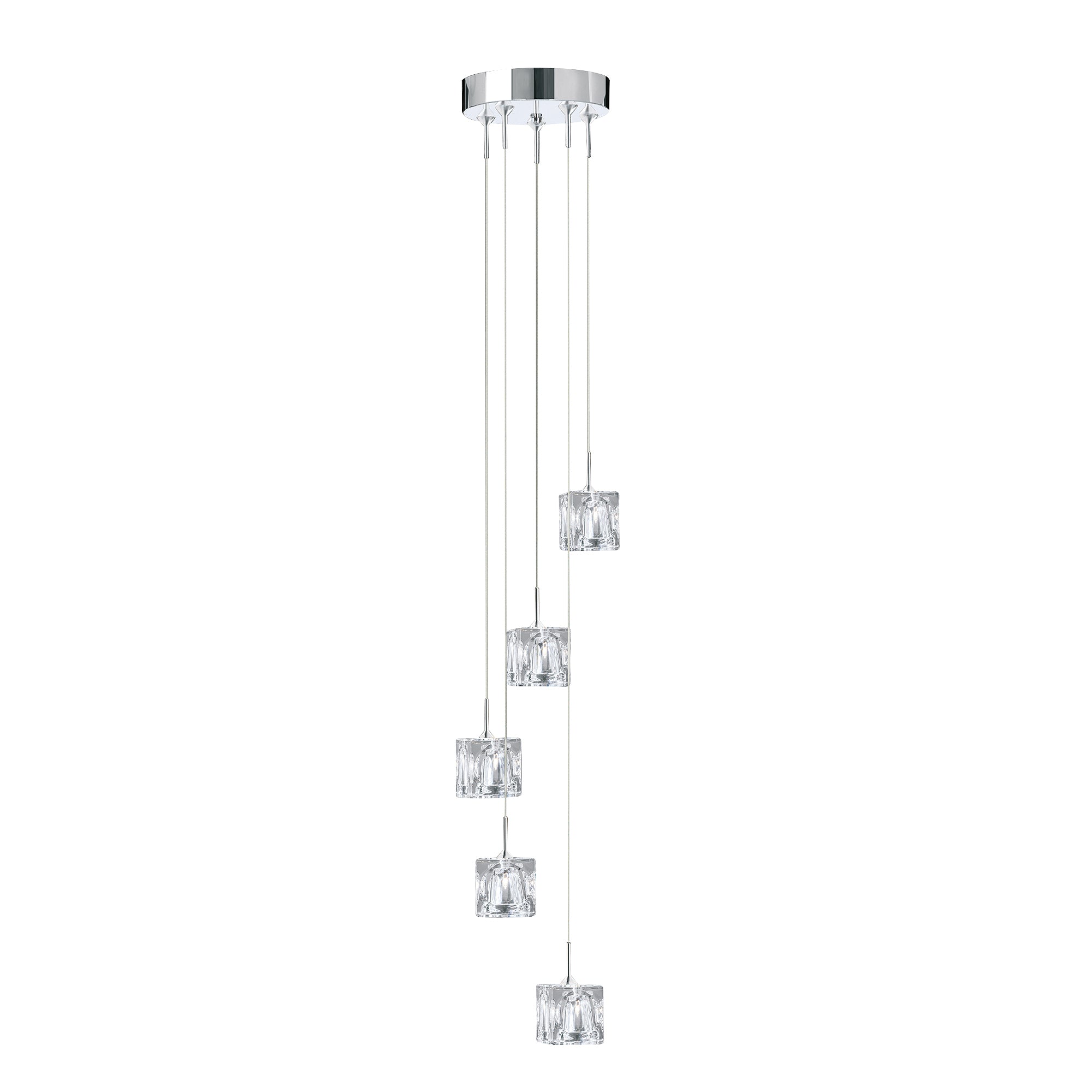 Ice Cube Multi-Drop Pendant - Chrome Metal & Glass 5 /1160mm