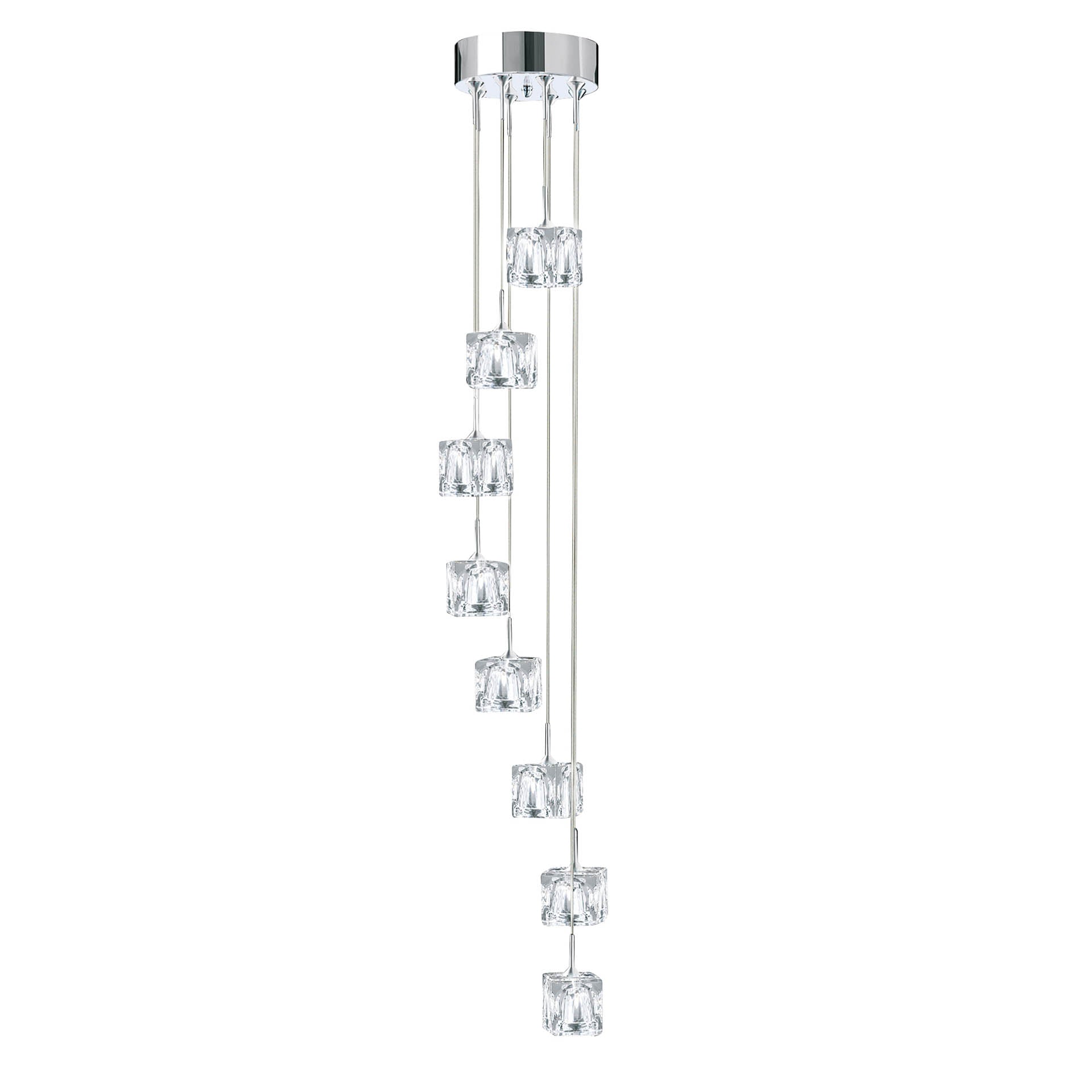 Ice Cube Multi-Drop Pendant - Chrome Metal & Glass 8 /1500mm