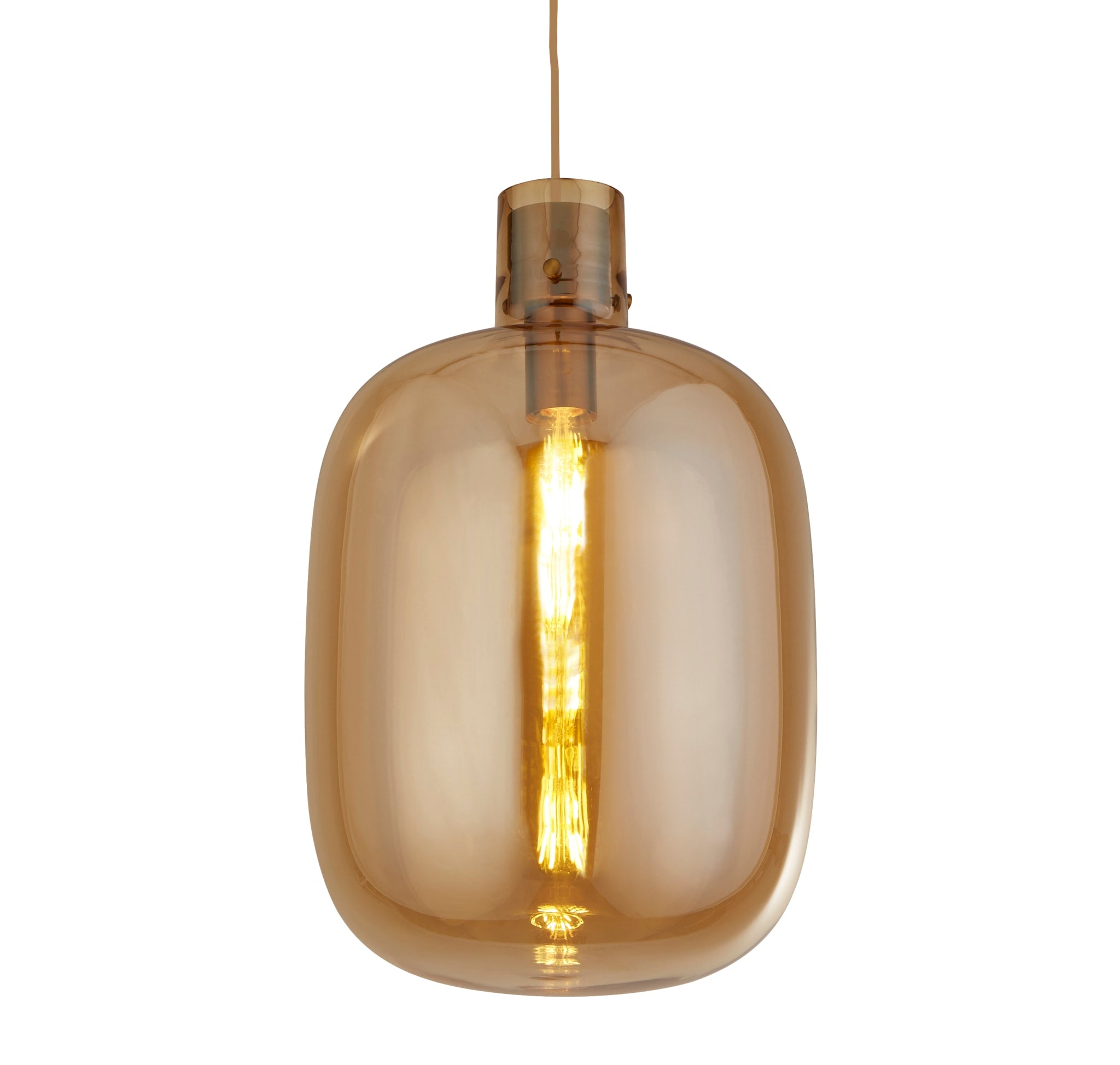 Barrel Pendant - Satin Brass & Amber Glass