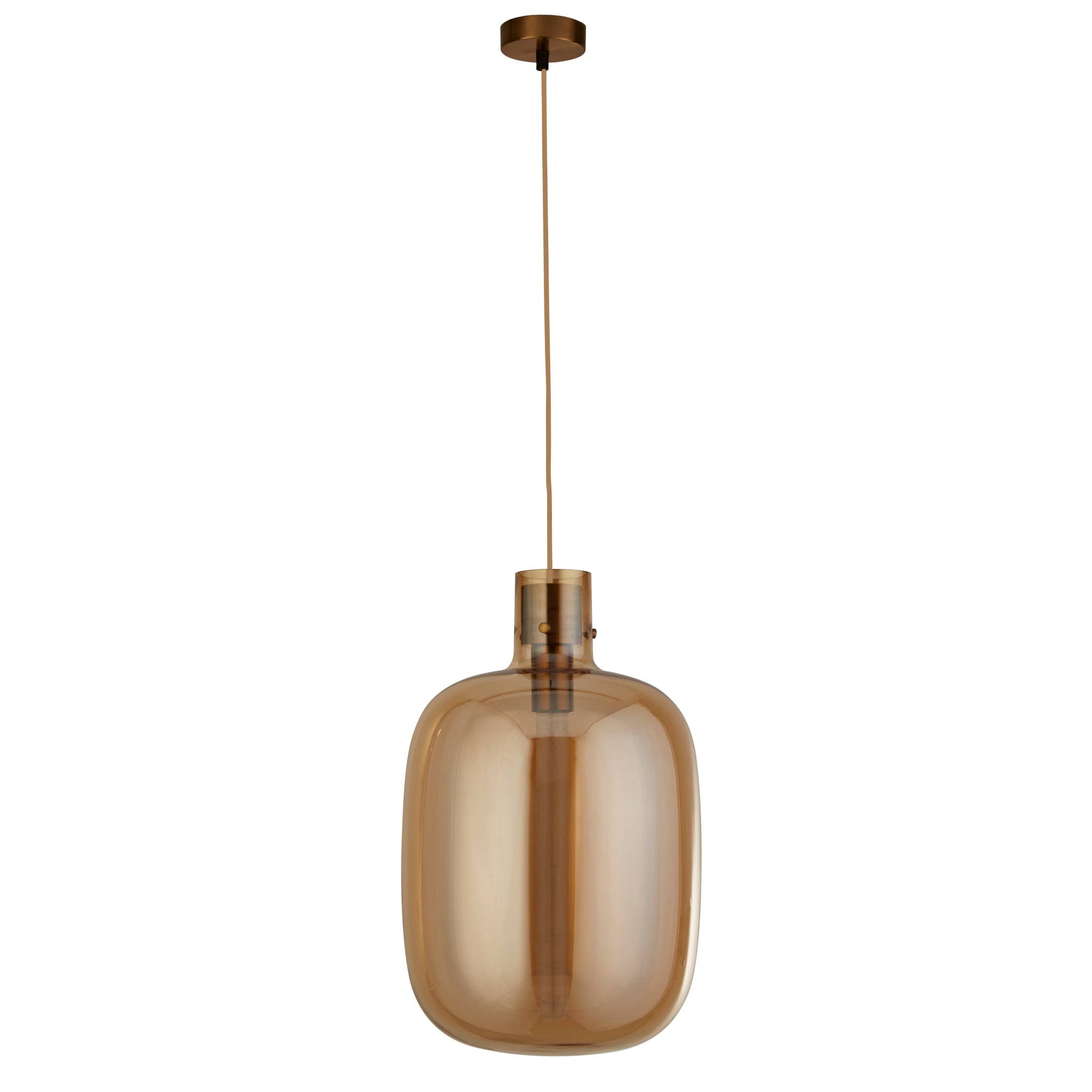 Barrel Pendant - Satin Brass & Amber Glass