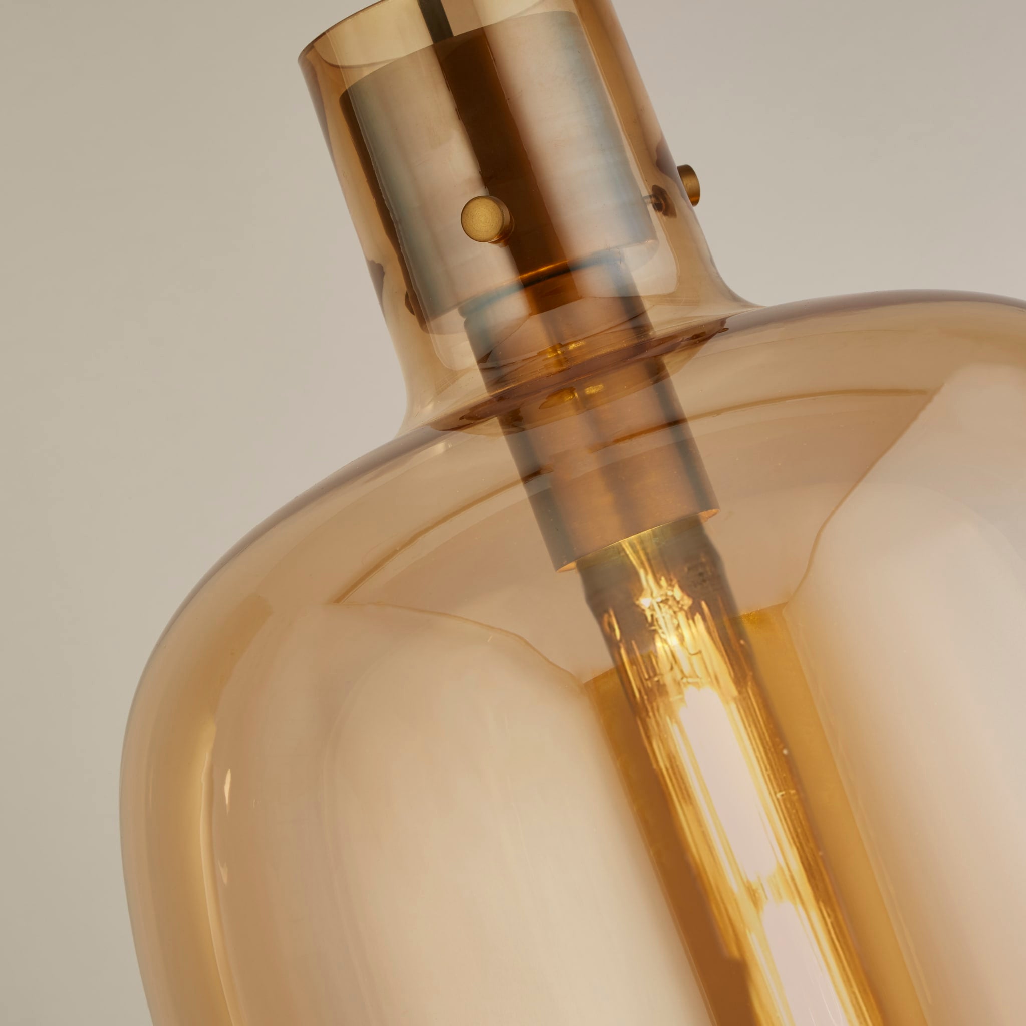 Barrel Pendant - Satin Brass & Amber Glass