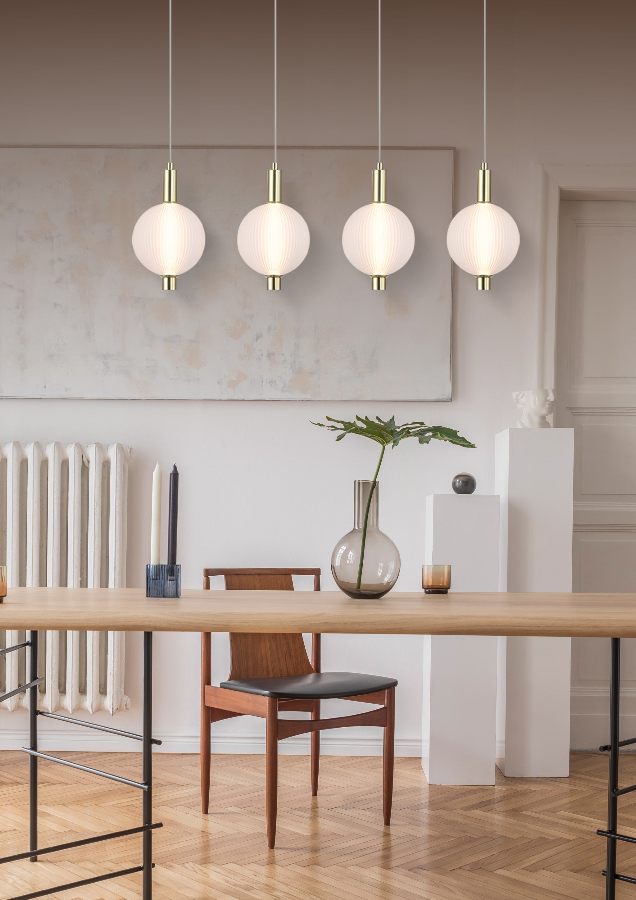 Luminique LED 4Lt Bar Pendant, Satin Brass Metal with Glass
