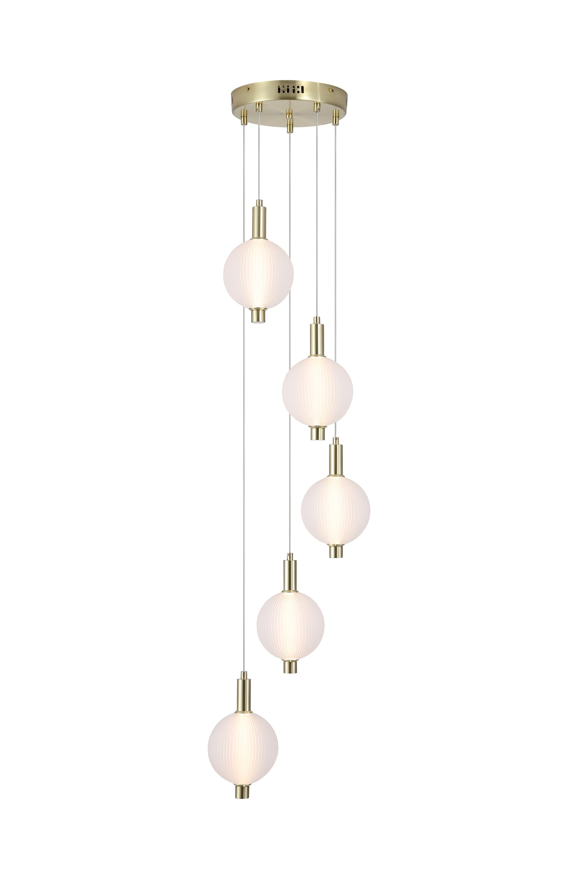 Luminique LED 5Lt Pendant, Satin Brass Metal with Glass