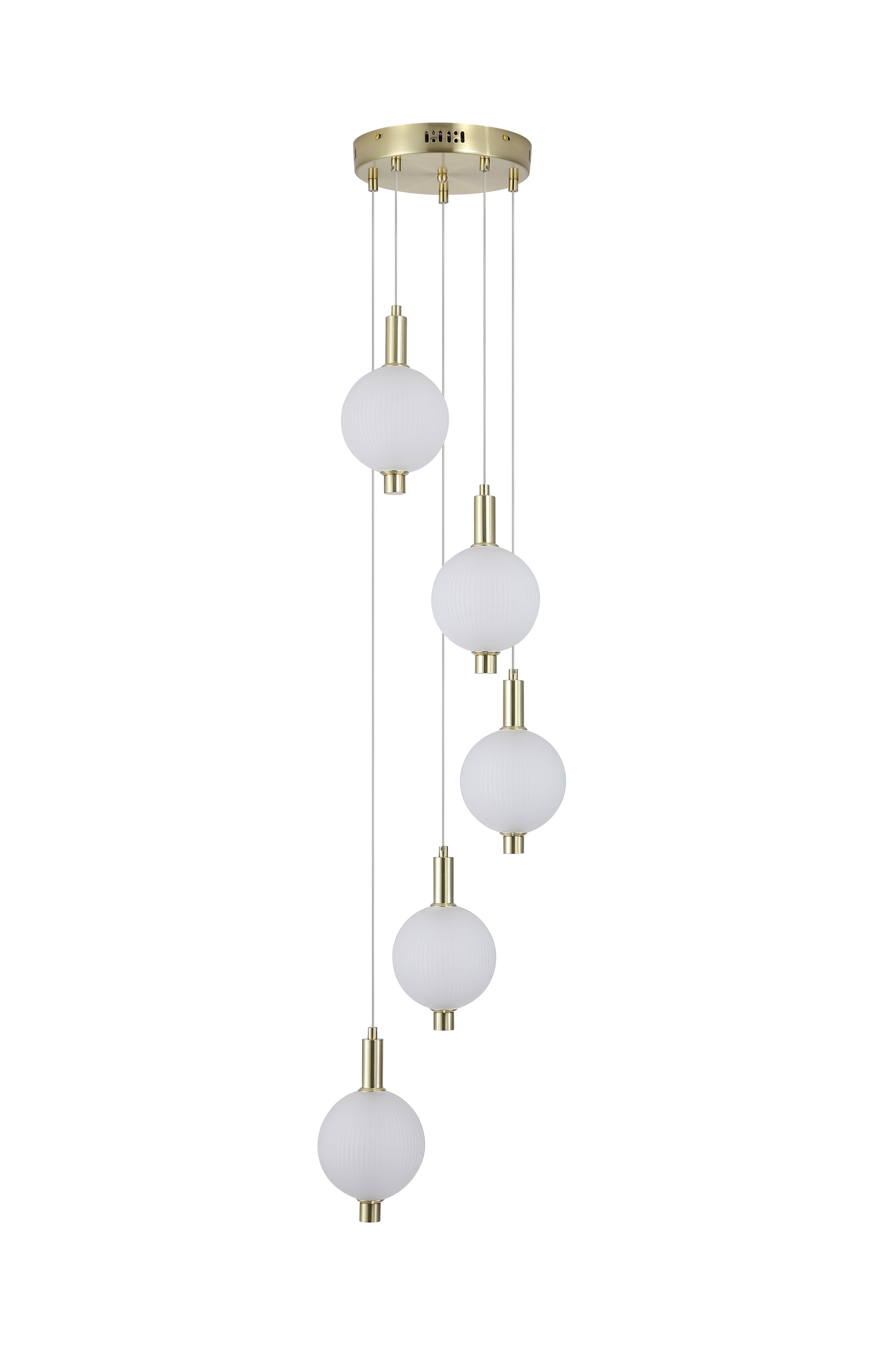 Luminique LED 5Lt Pendant, Satin Brass Metal with Glass