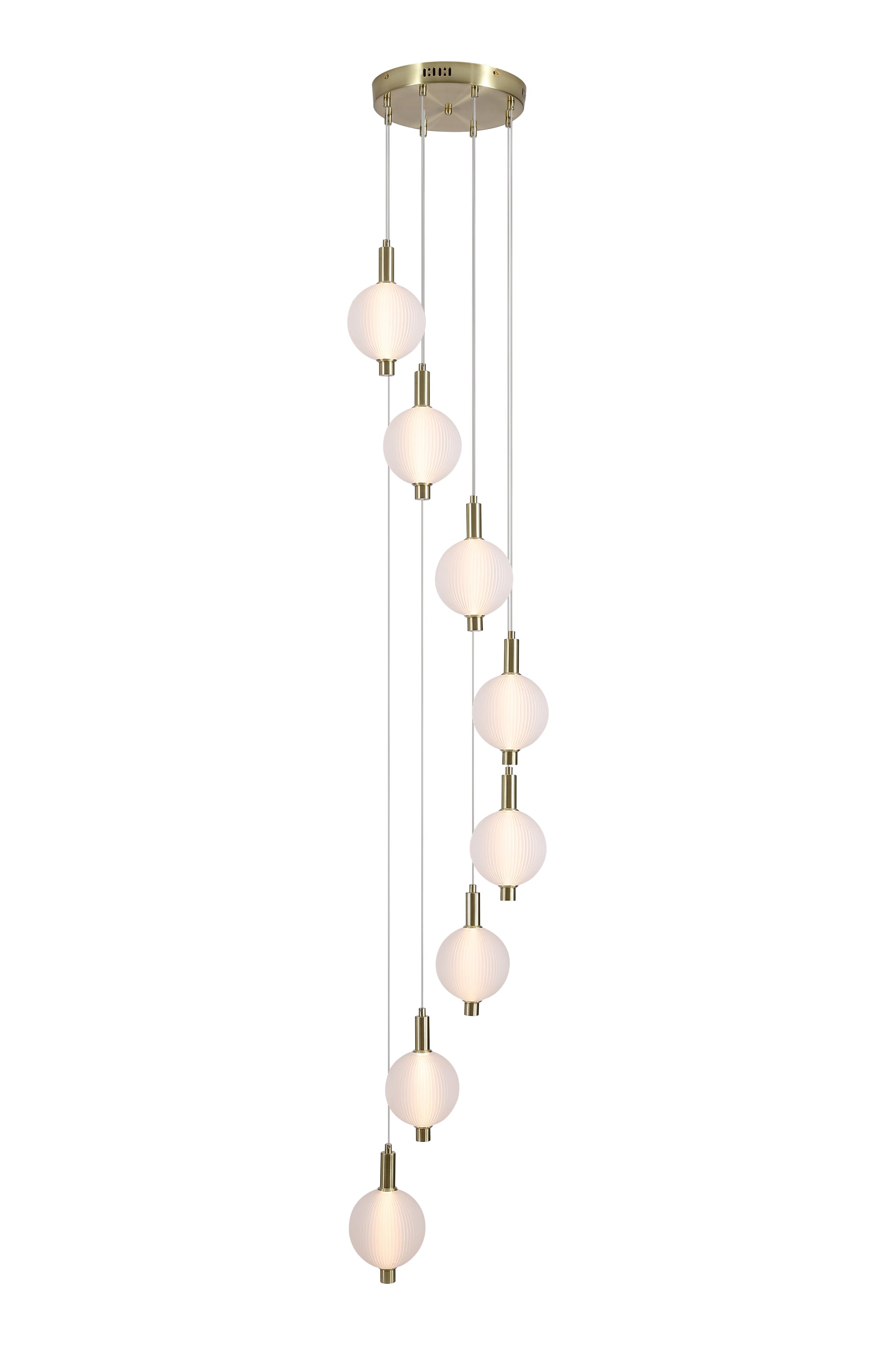 Luminique LED 8Lt Pendant, Satin Brass Metal with Glass