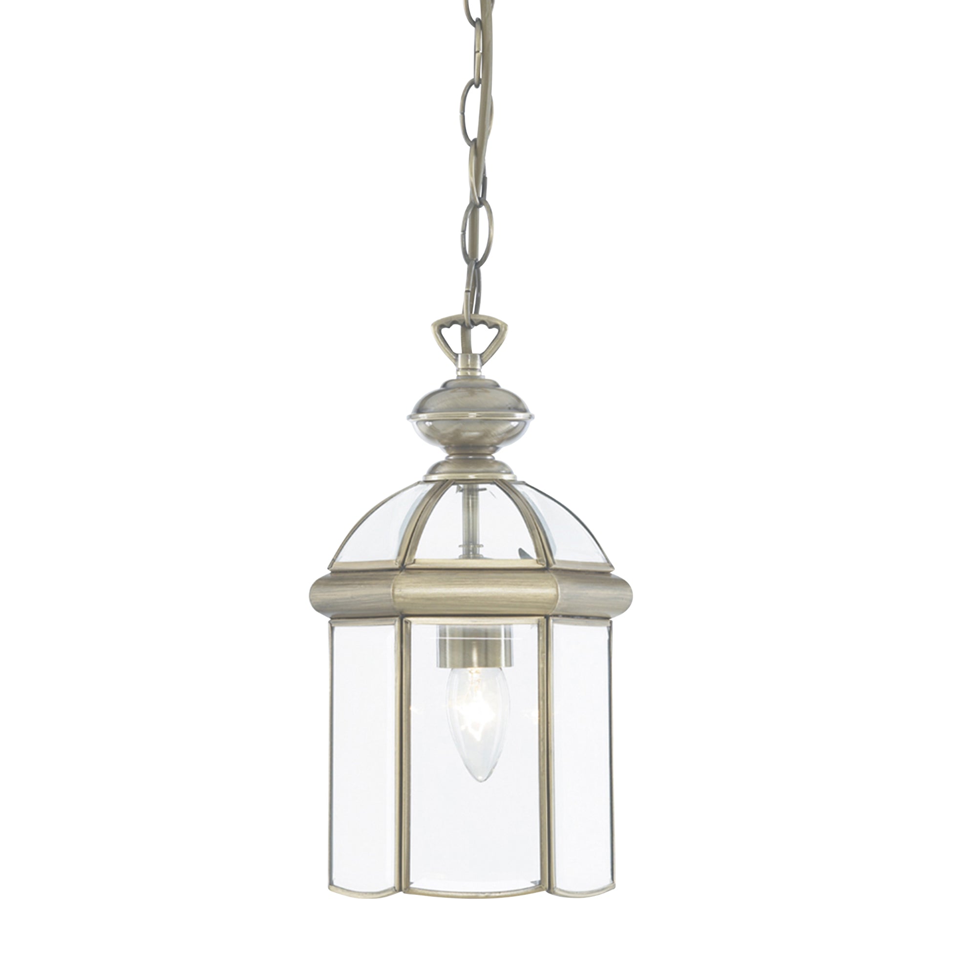 Bevelled Lantern - Antique Brass Metal & Clear Glass