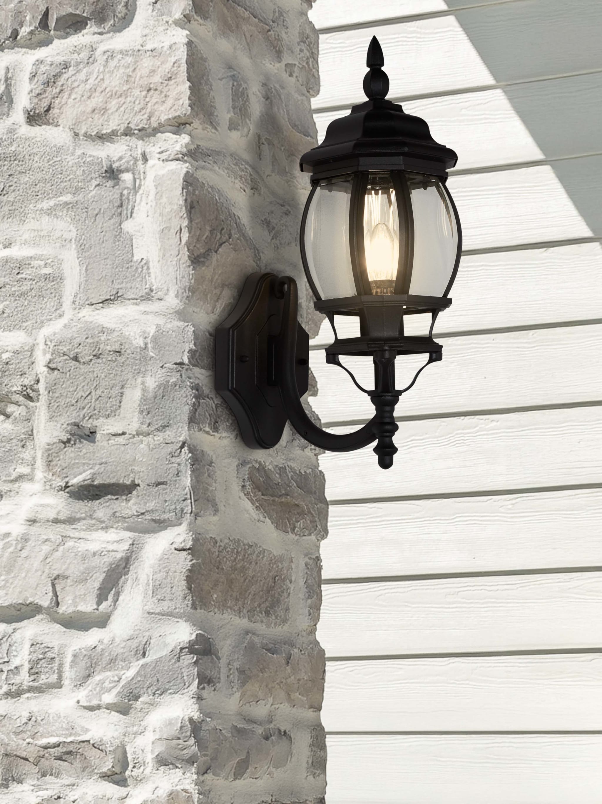 Bel Aire Outdoor Wall Light - Black Metal & Clear Glass