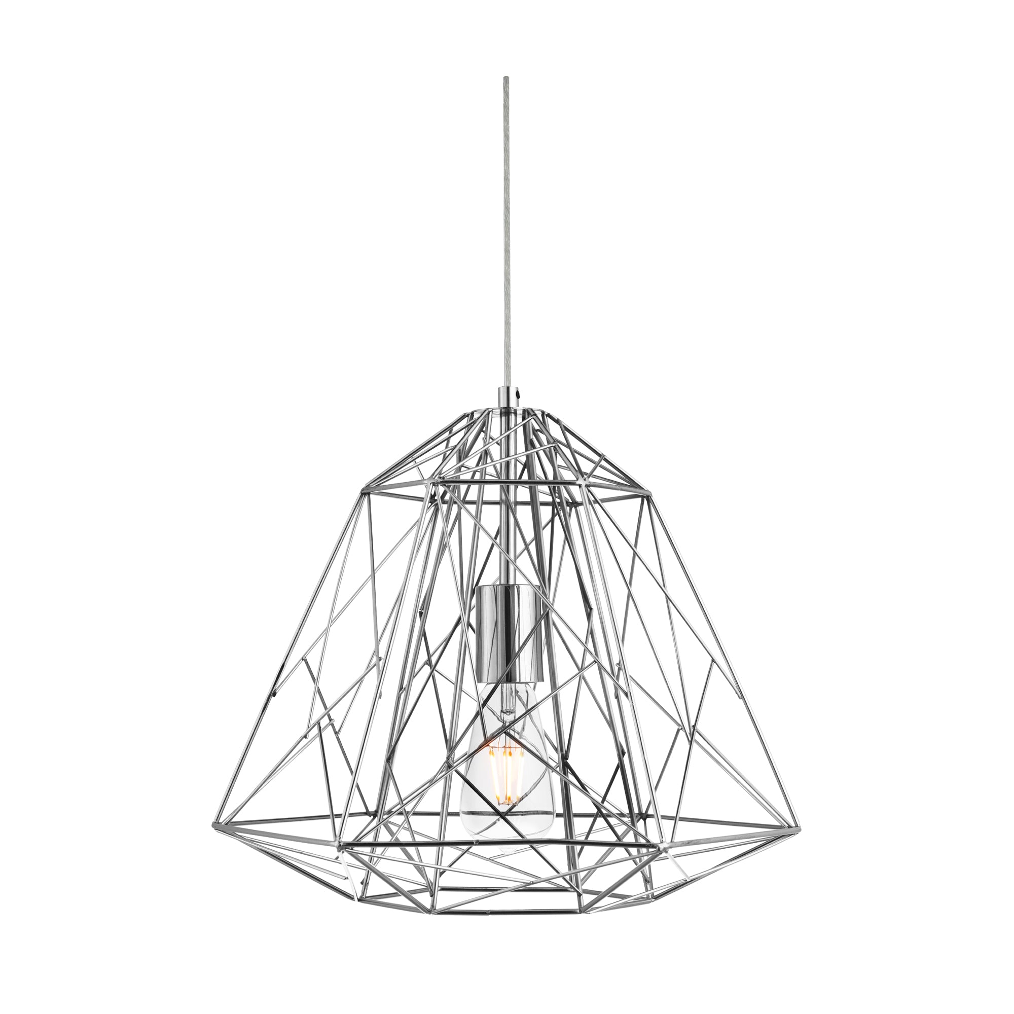 Geometric Cage Ceiling Pendant - Chrome Metal