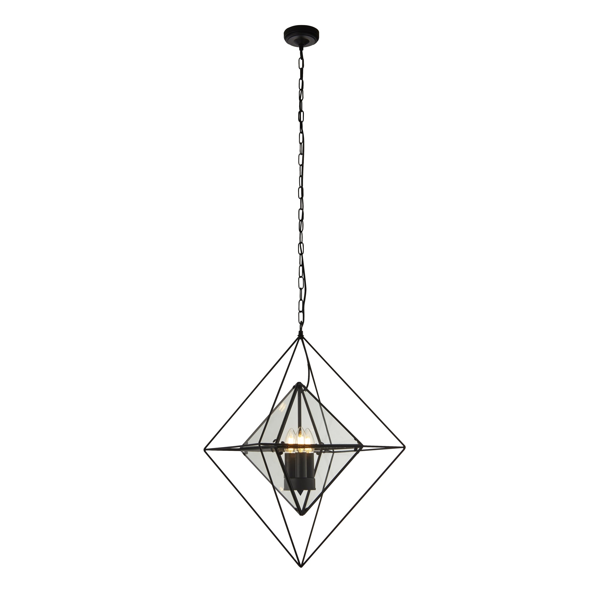 Diamond Pendant - Black Metal & Clear Glass