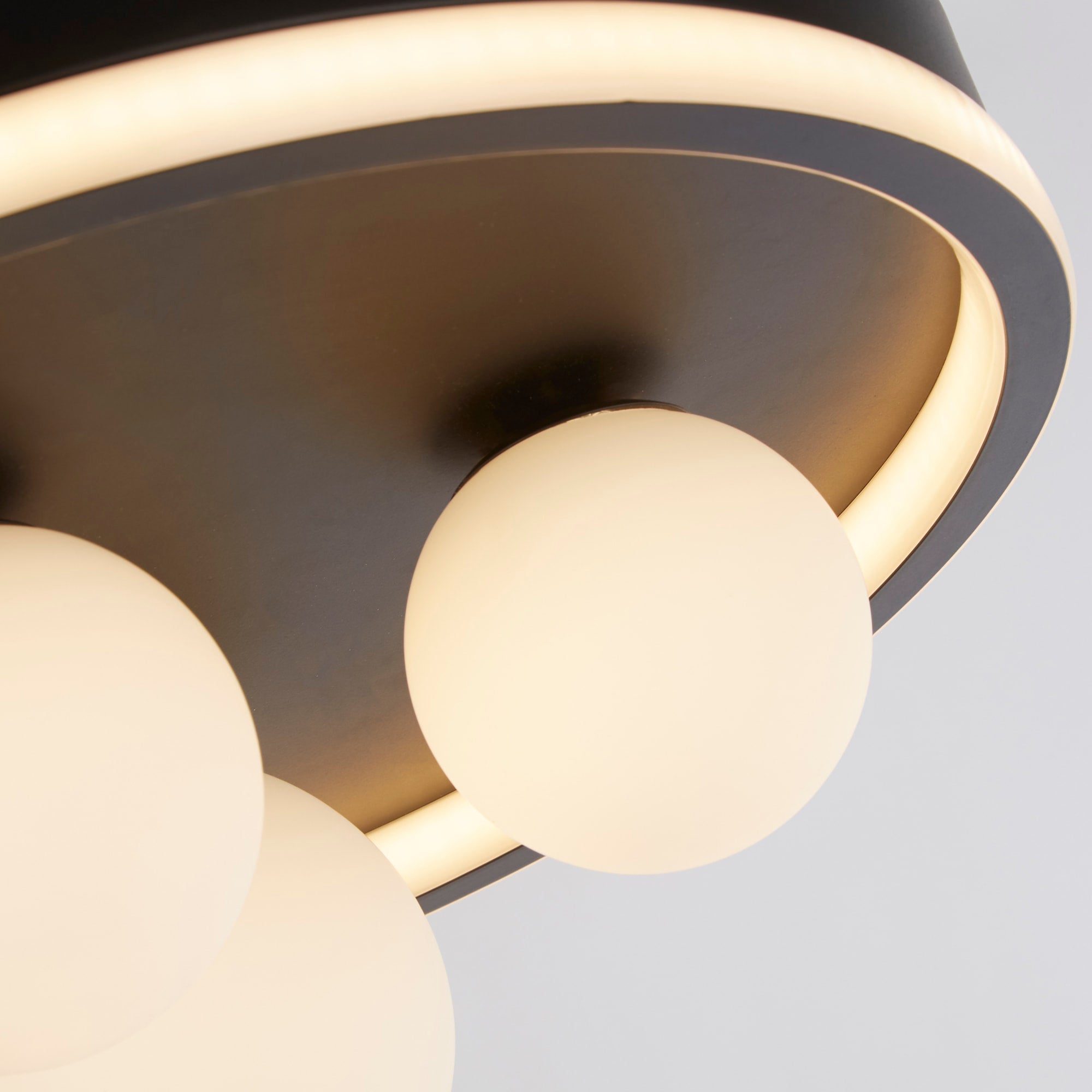 Trident 3Lt LED Flush, Black Metal and Opal Glass Balls