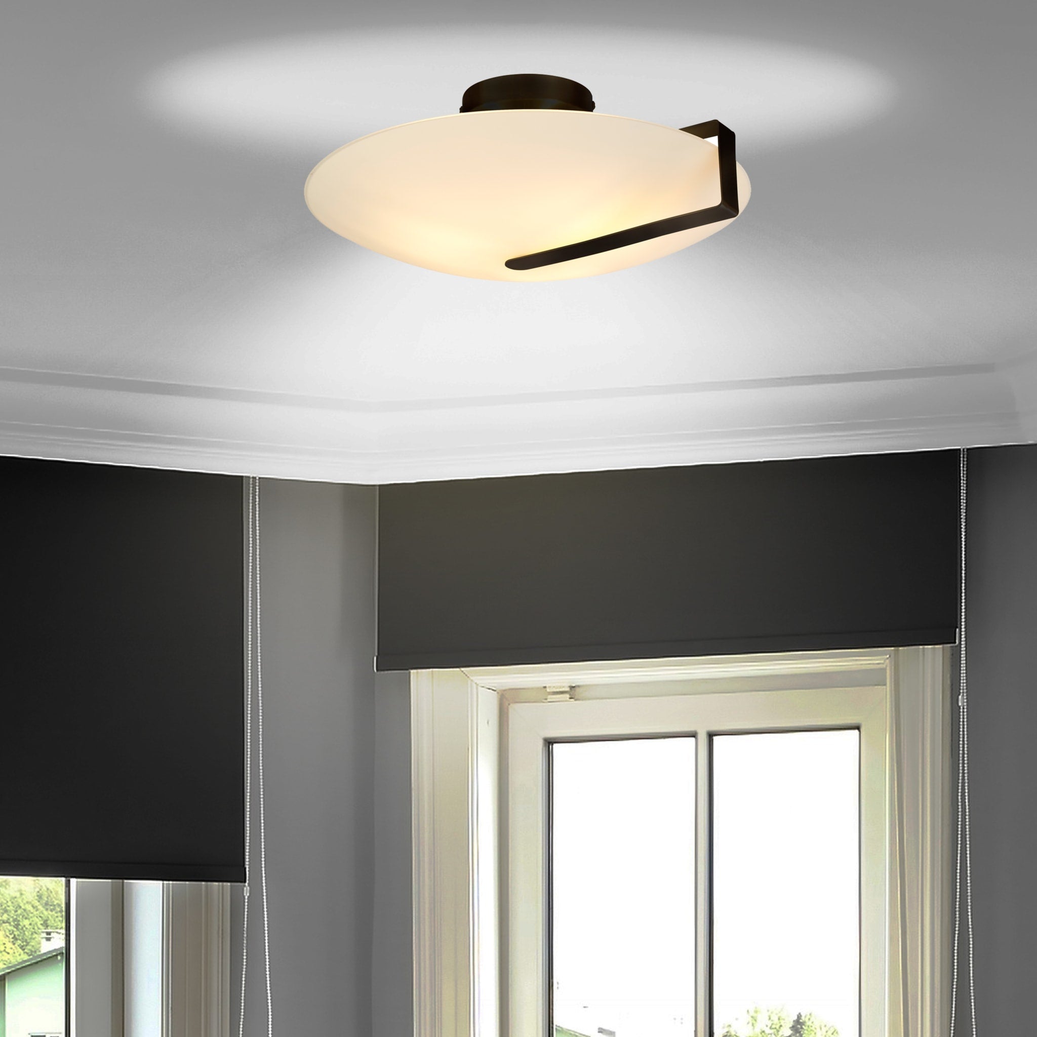 Sundial Flush - Black Metal & Frosted Glass