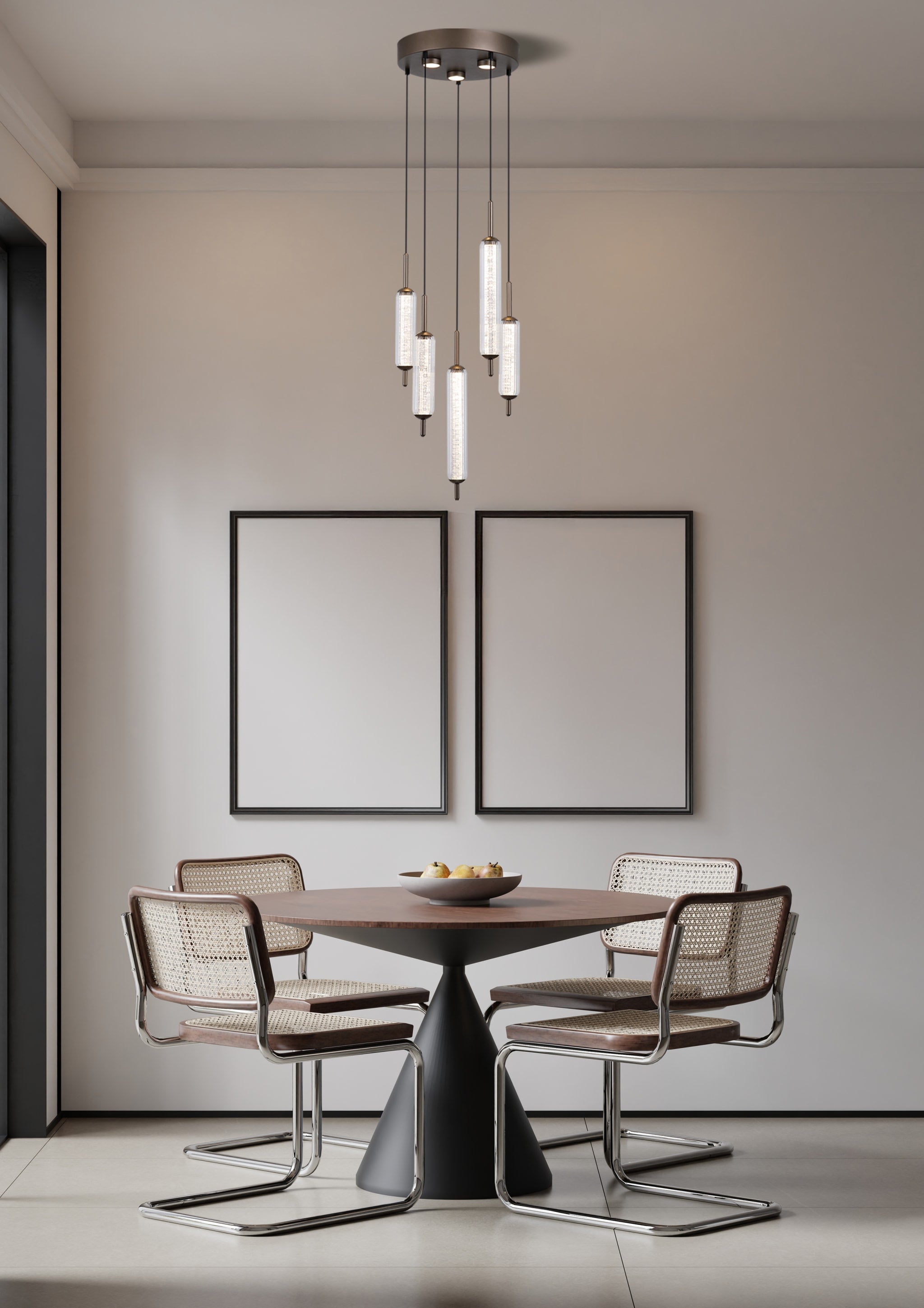 Cattail  5Lt LED Pendant lamp Latte metal with clear glass