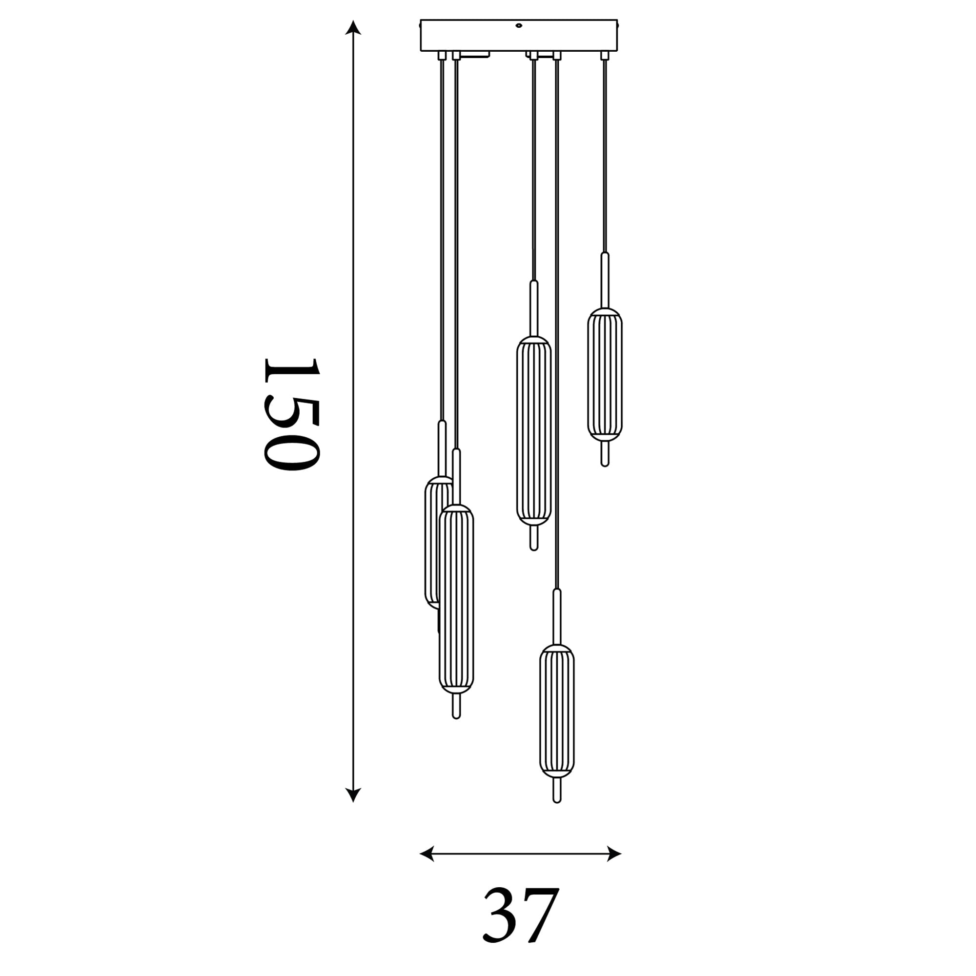 Cattail  5Lt LED Pendant lamp Latte metal with clear glass