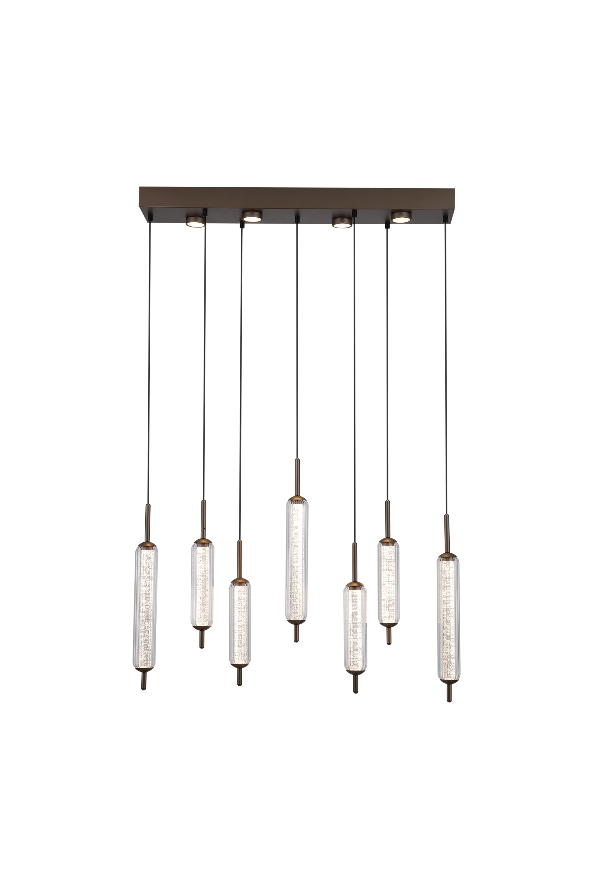 Cattail 7Lt LED Pendant lamp Latte metal with clear glass