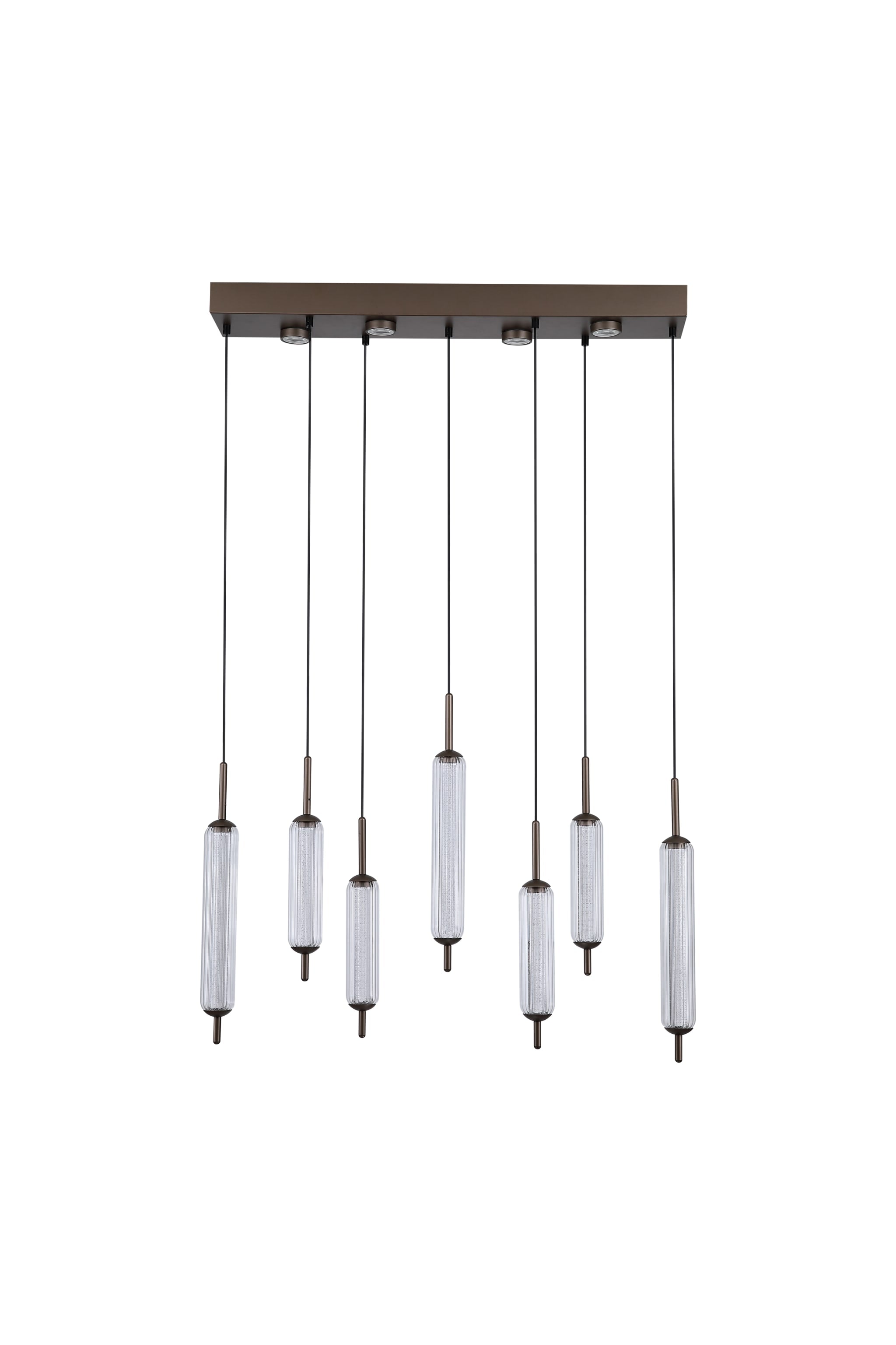 Cattail 7Lt LED Pendant lamp Latte metal with clear glass