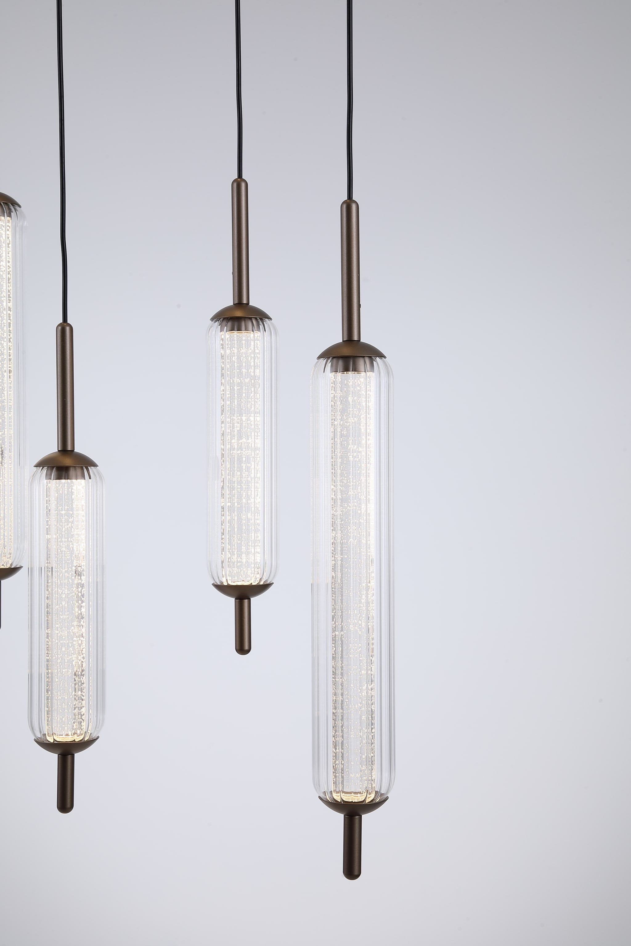 Cattail 7Lt LED Pendant lamp Latte metal with clear glass