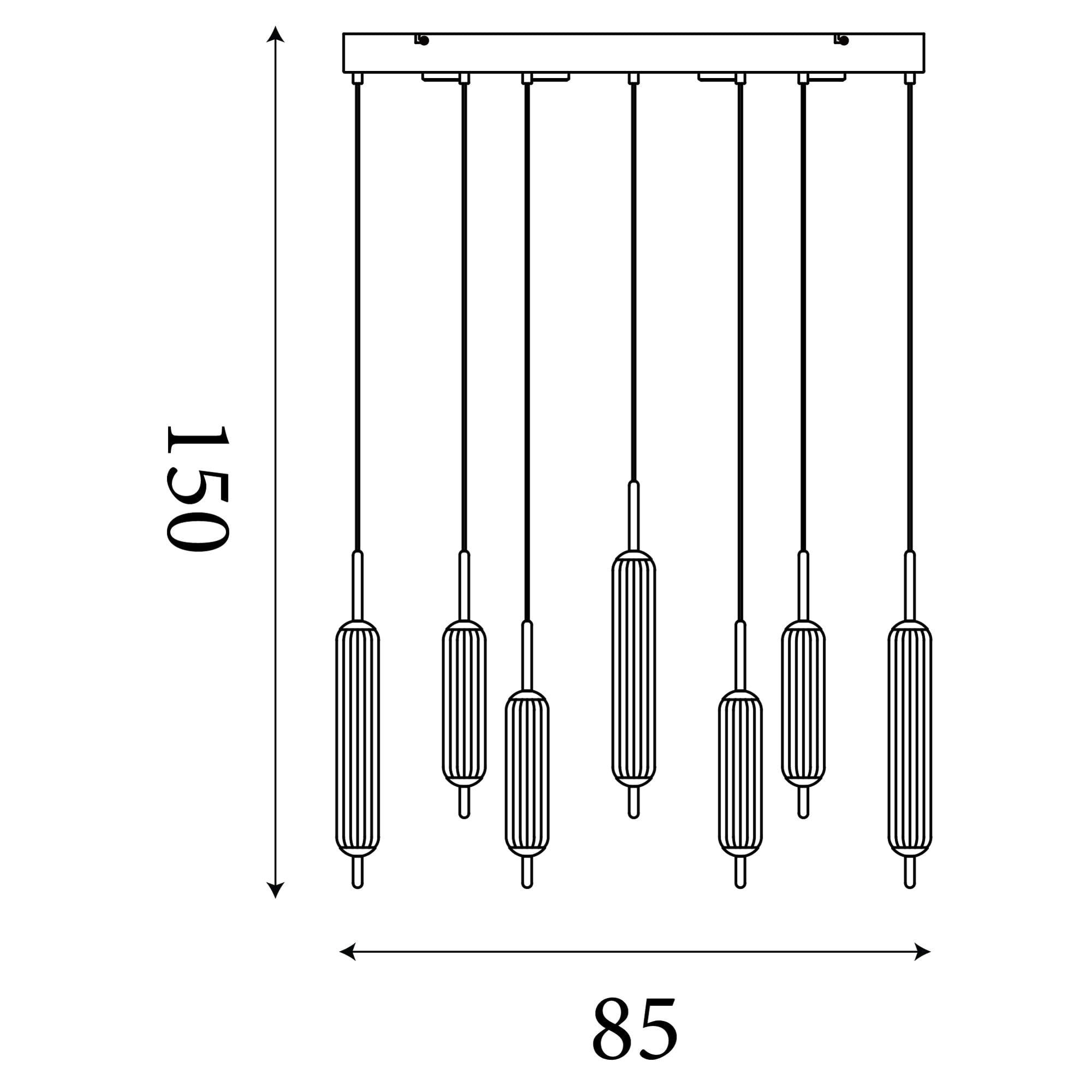 Cattail 7Lt LED Pendant lamp Latte metal with clear glass