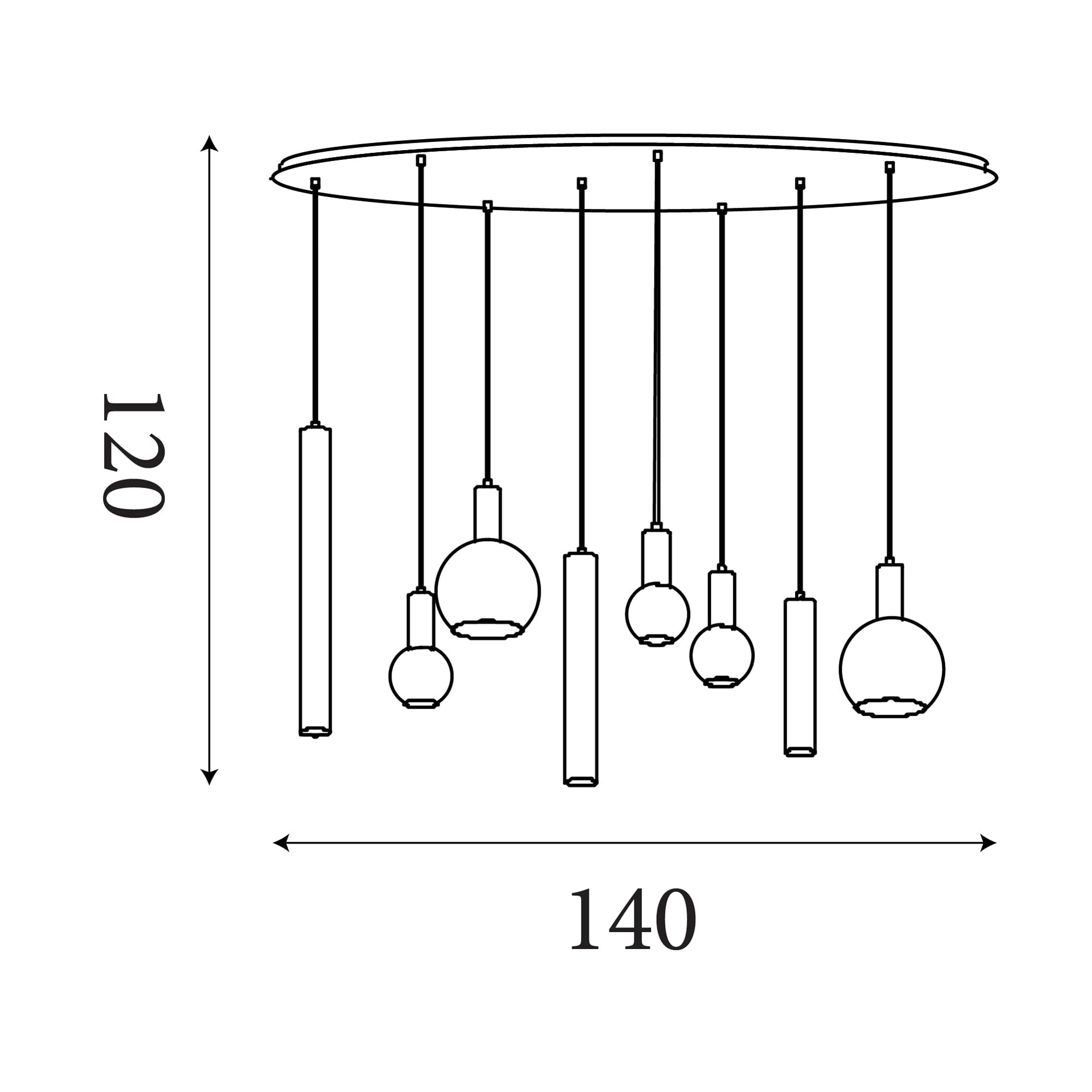 Lyon 8Lt Pendant, Latte Metal and Amber Glass