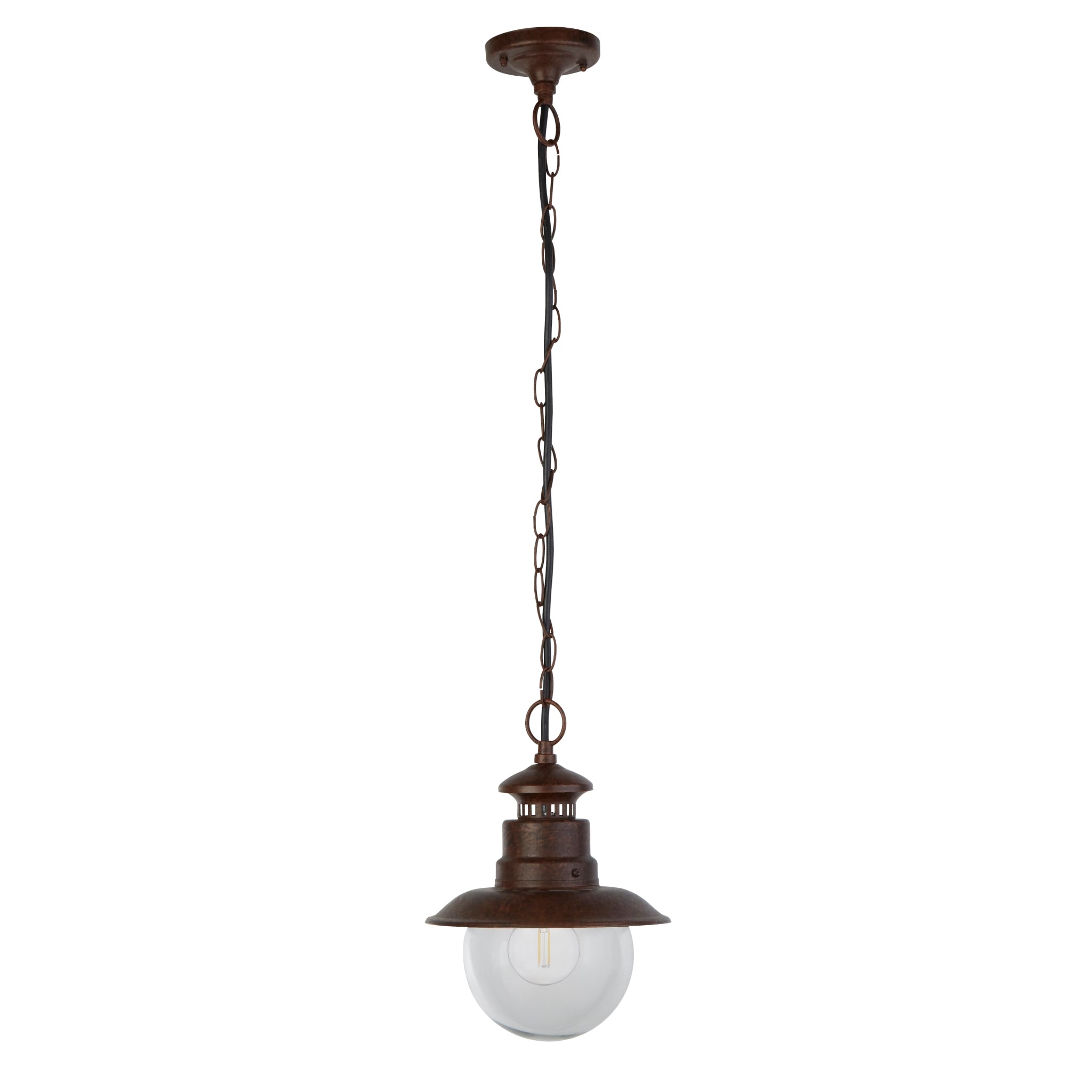 Station Outdoor Pendant - Rustic Brown Metal & Glass